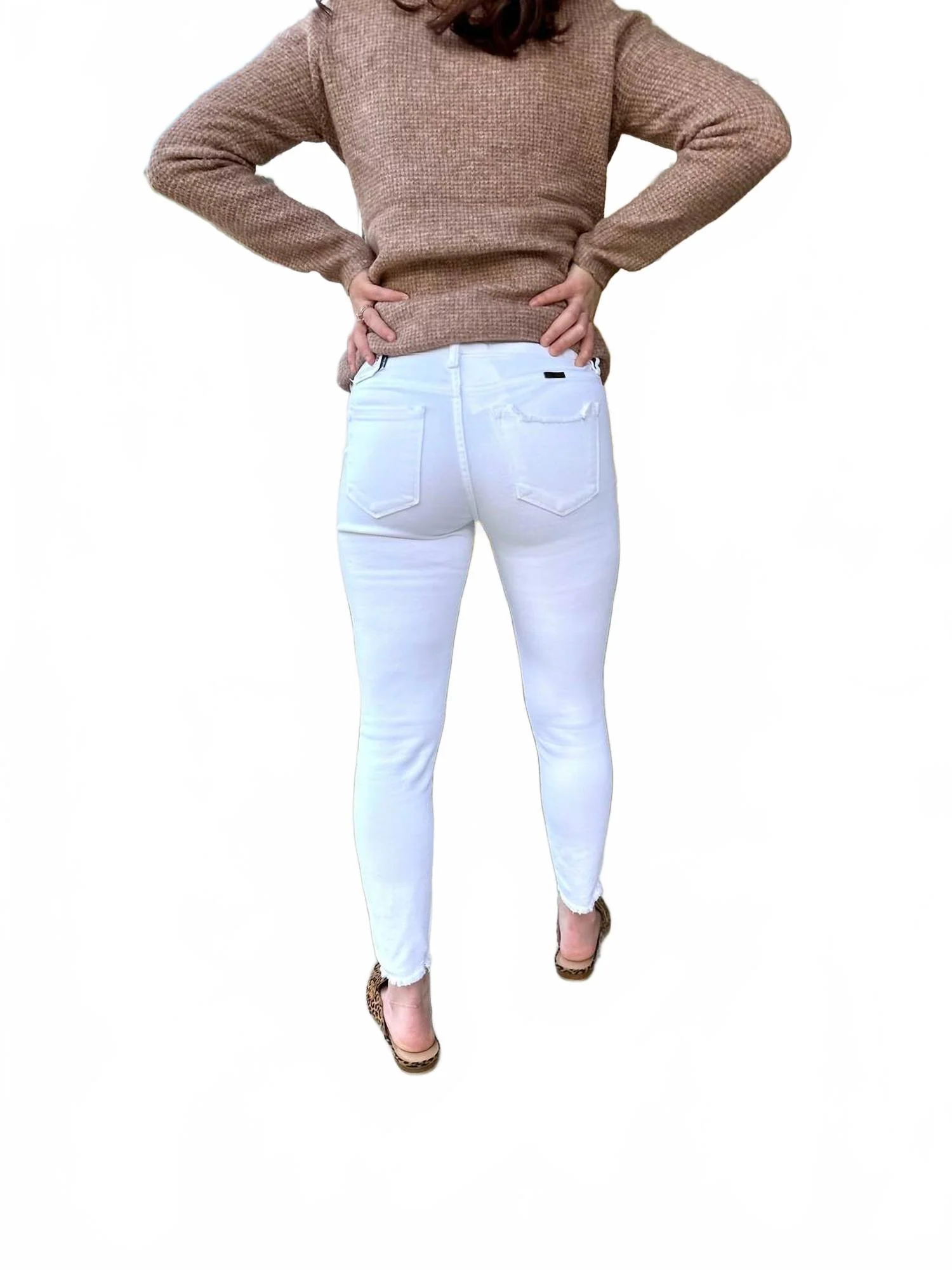 Mid Rise Distress Ankle Skinny Jeans In White