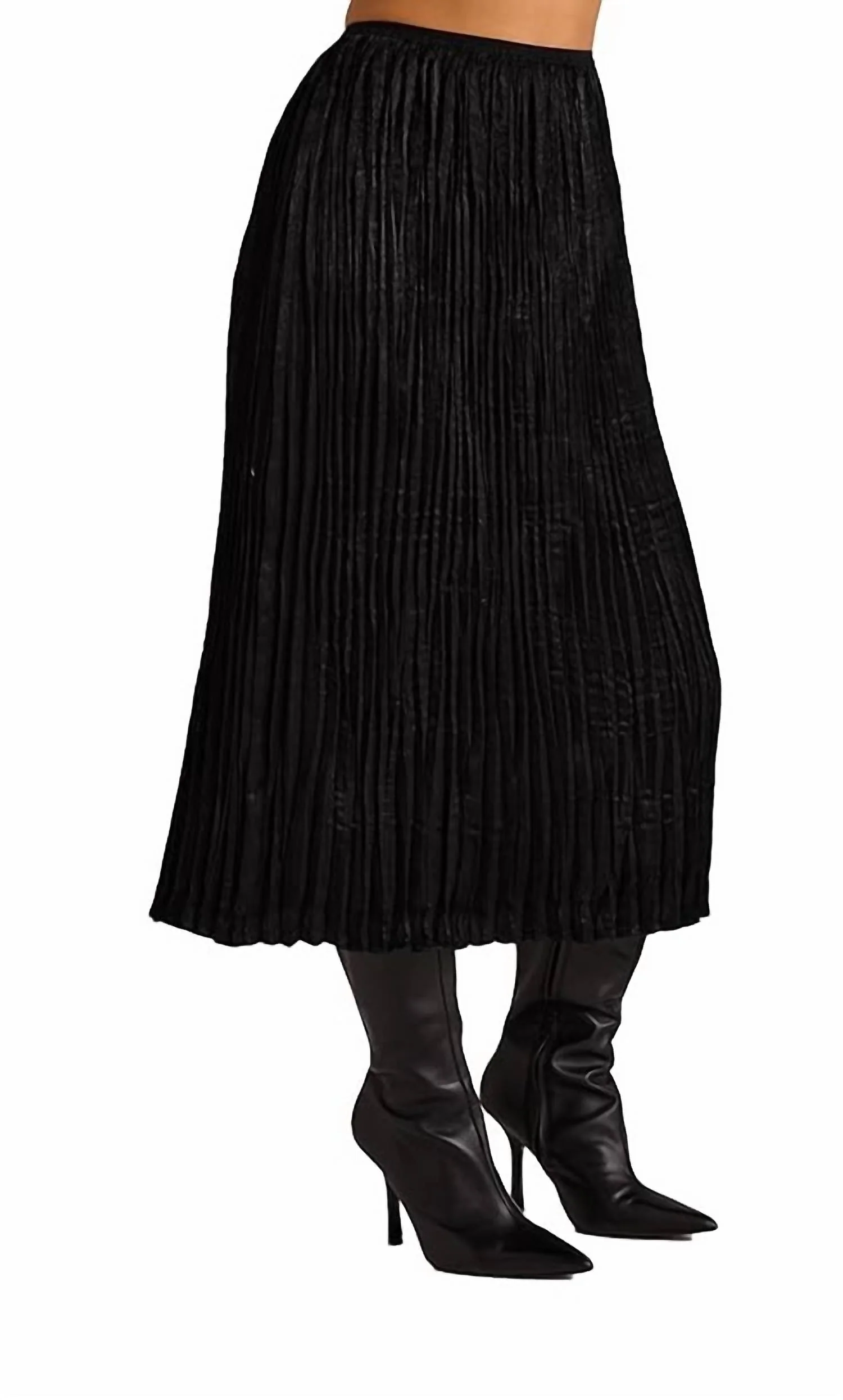 Variegated Pleat Midi Skirt In Black