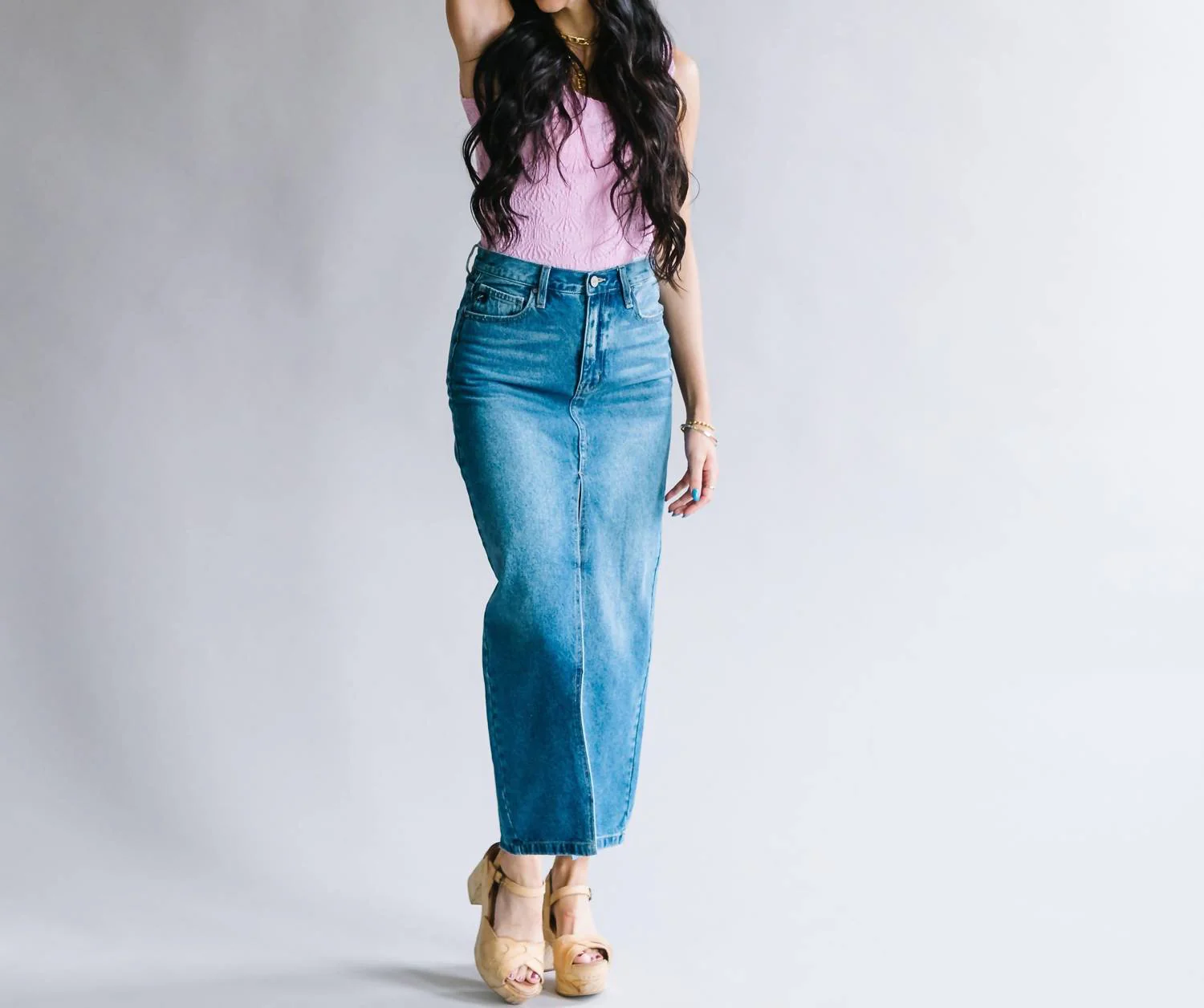 Wellington 90's Maxi Skirt In Blue