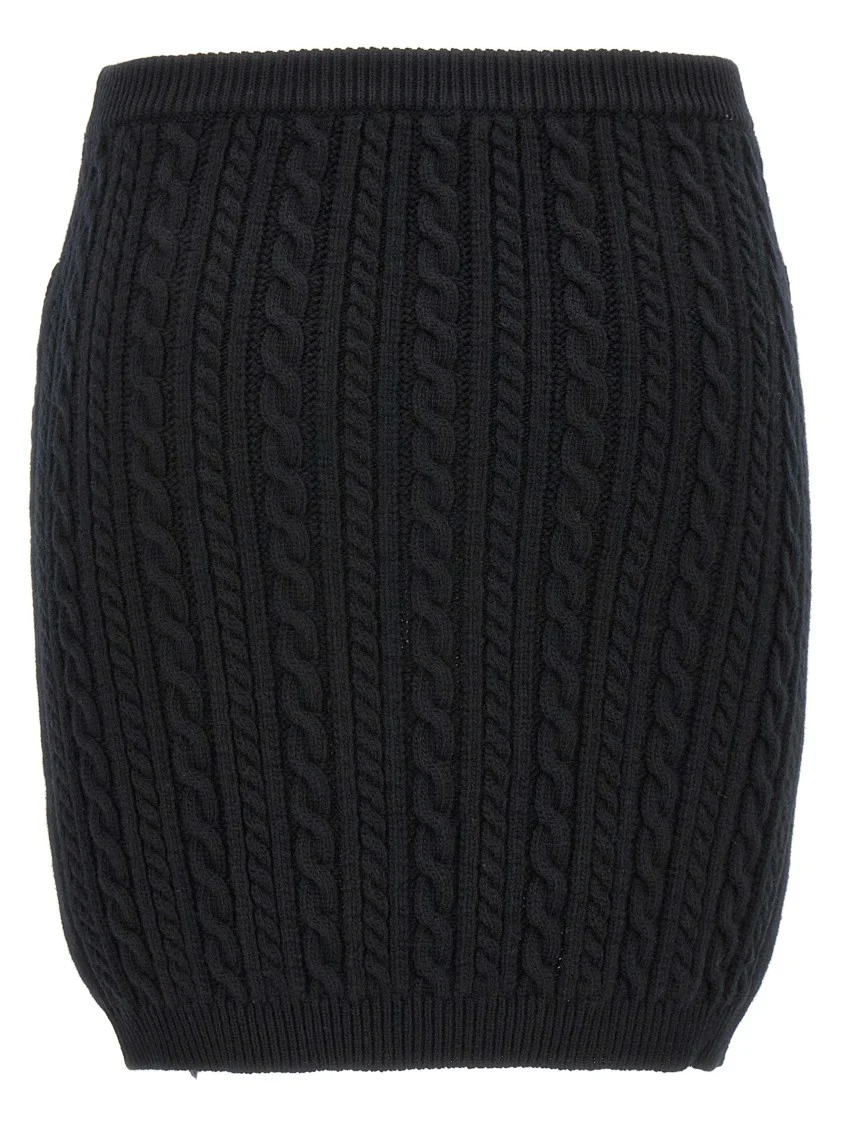 Textured Cable Knit Wool Skirt