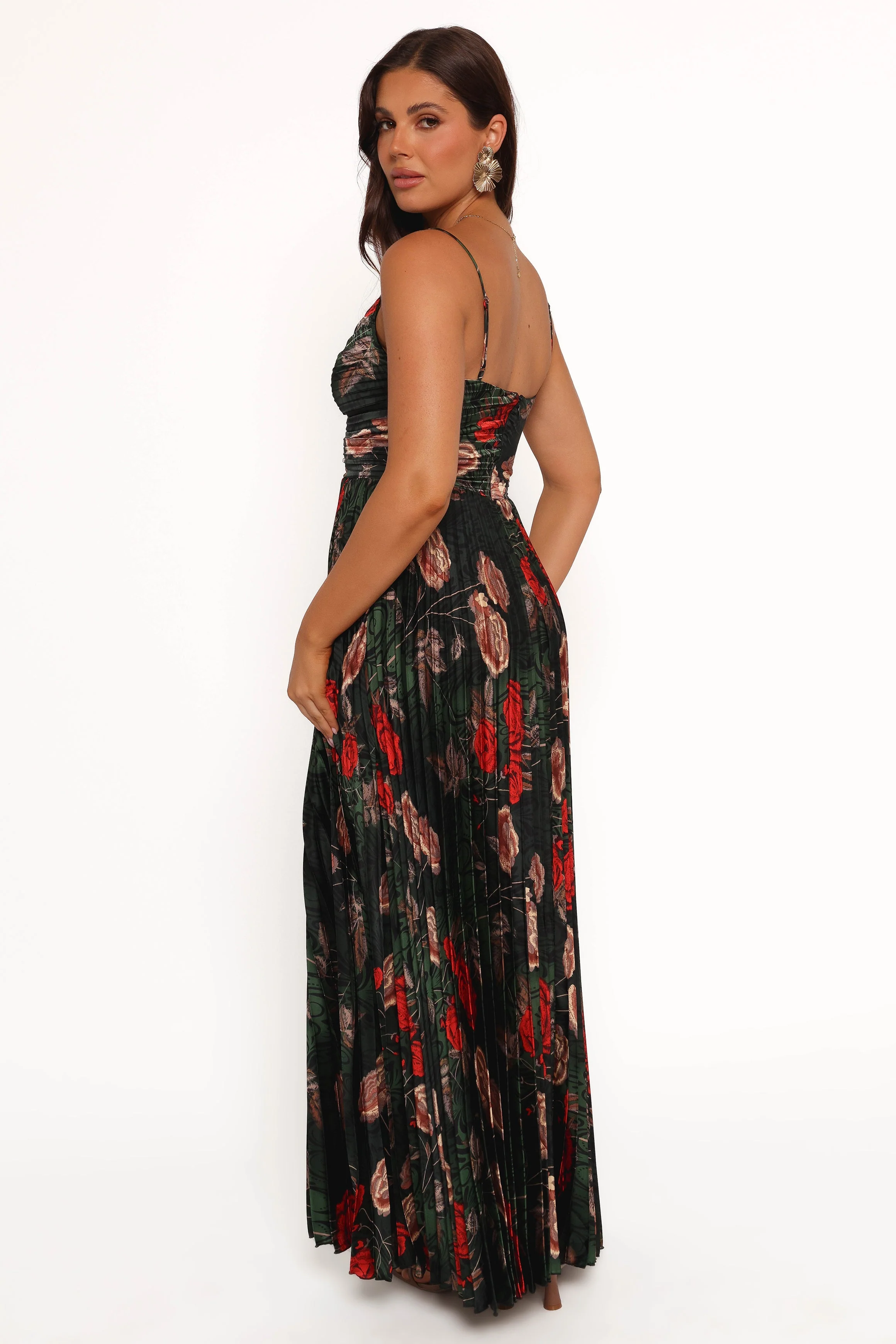 Naira Pleated Maxi Dress - Green Floral