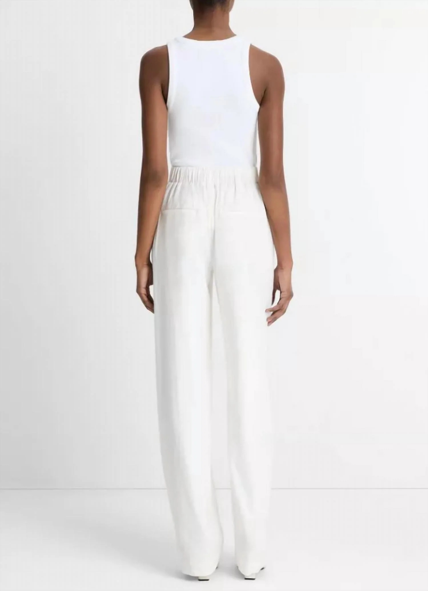 High Rise Pull On Linen Pant In Off White