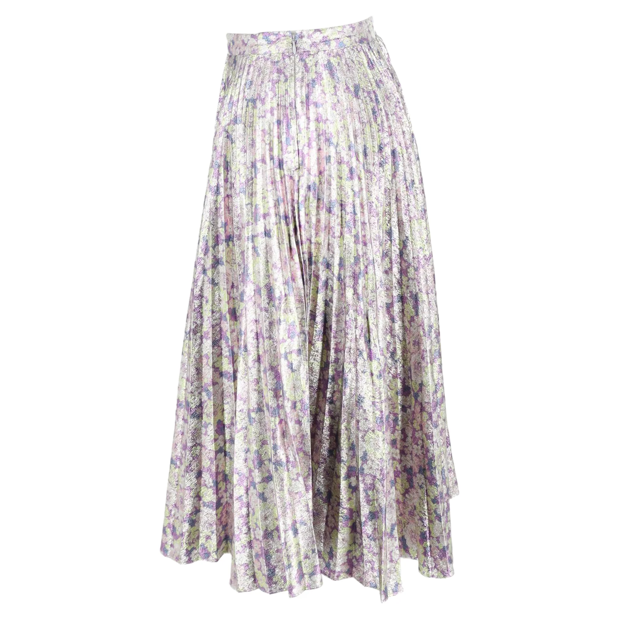 Stella Mccartney Metallic Floral Print Midi Skirt in Multicolor Polyester