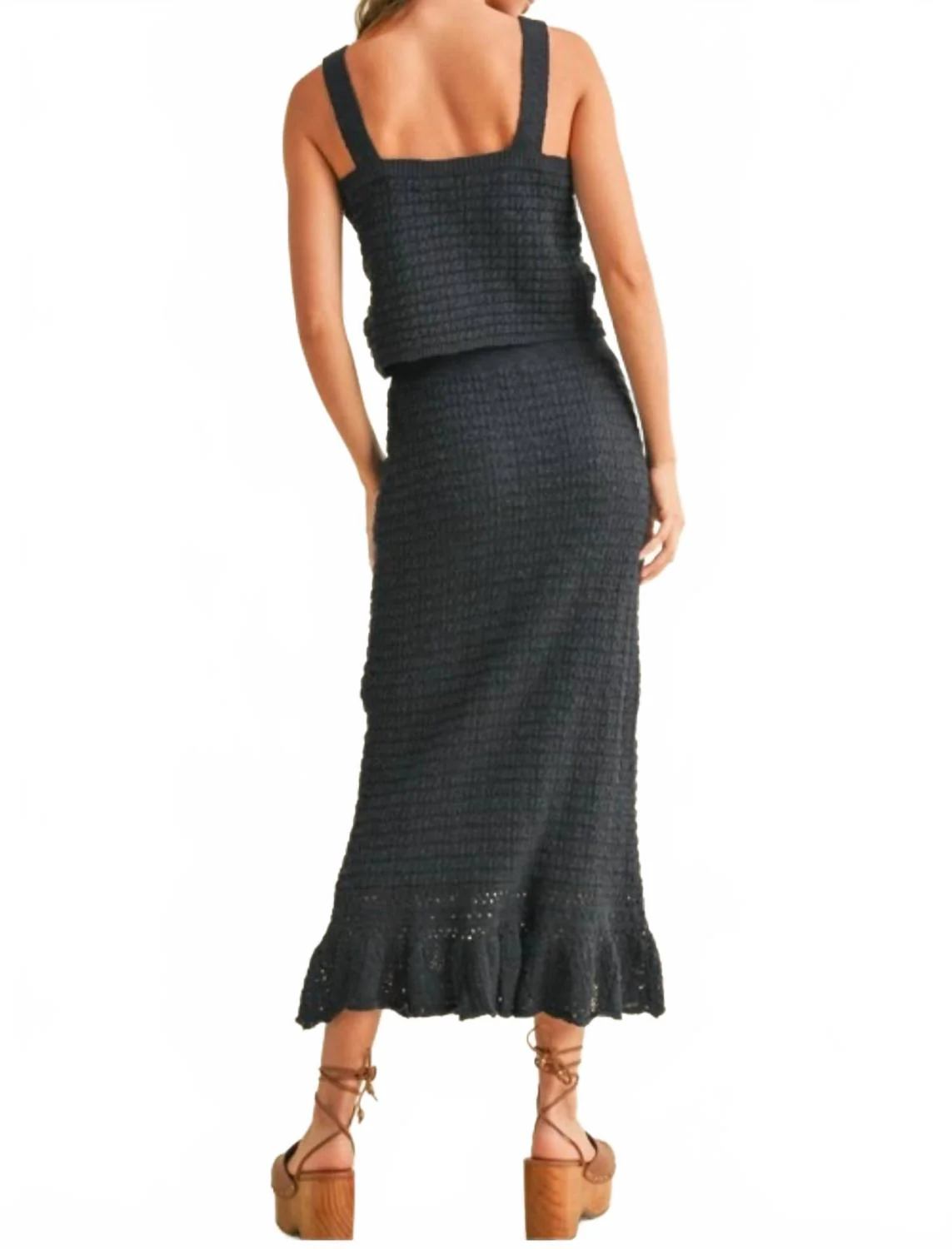 Crochet Top And Skirt Set In Navy