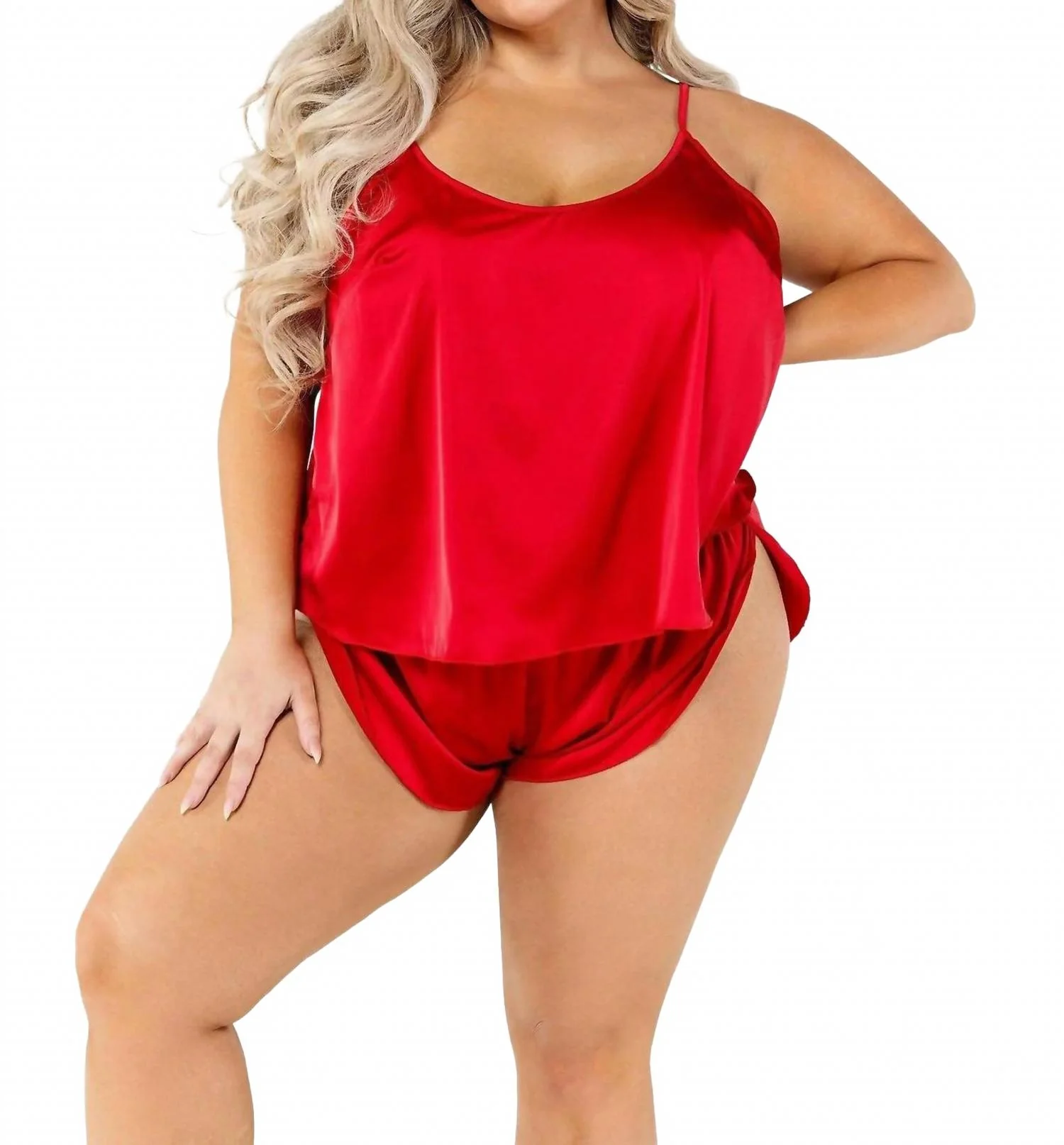 Soft Satin Tulip Short Set - Plus In Red