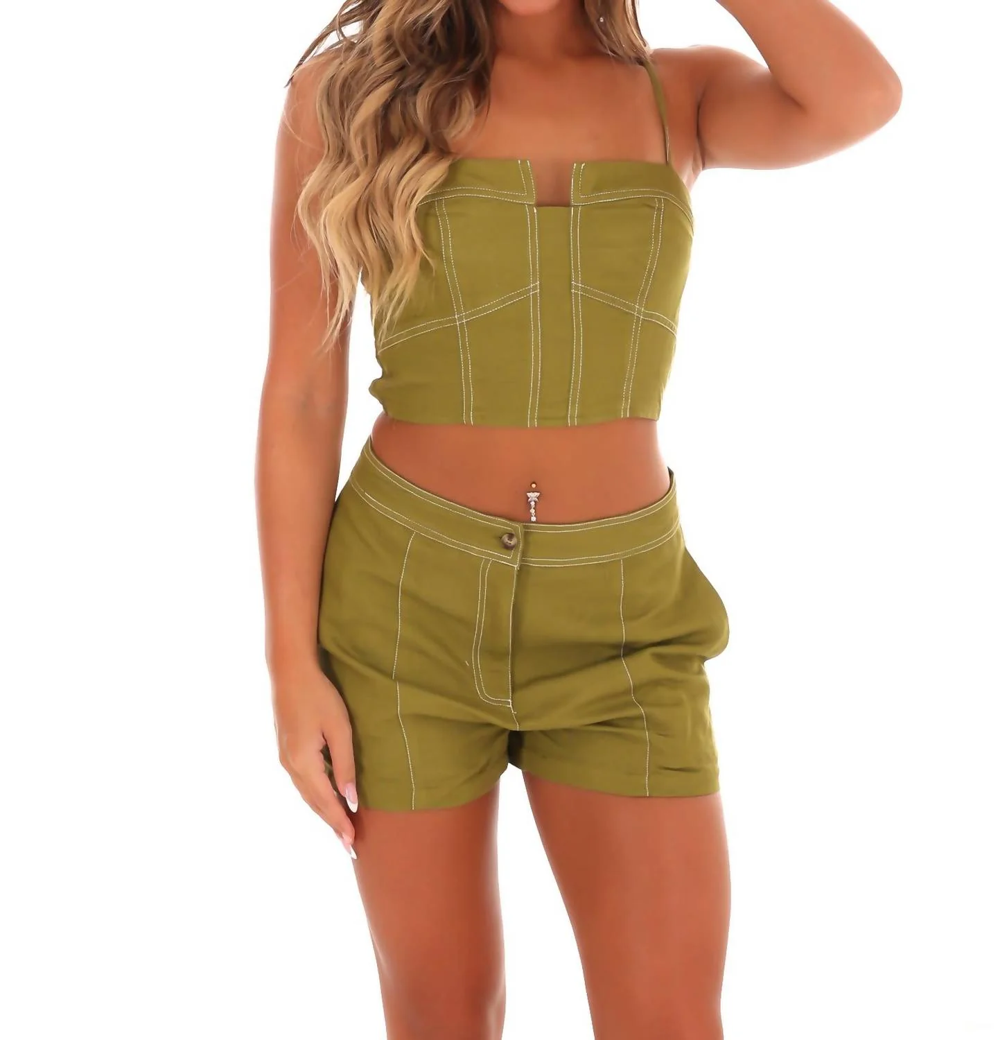 Higher Love Two Piece Set In Moss Green