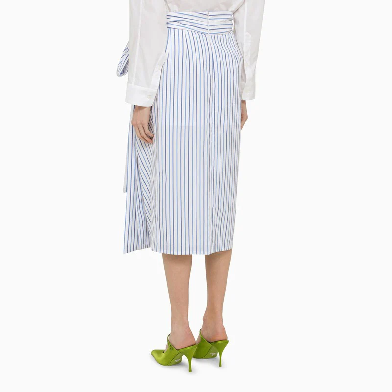 Dries Van Noten Women's Striped blue Cotton Midi Skirt