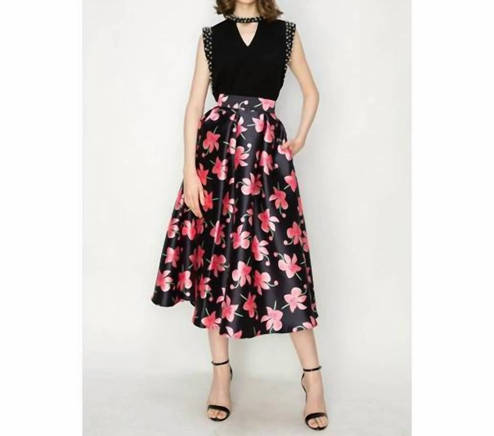 Emma Flared Midi Skirt In Black