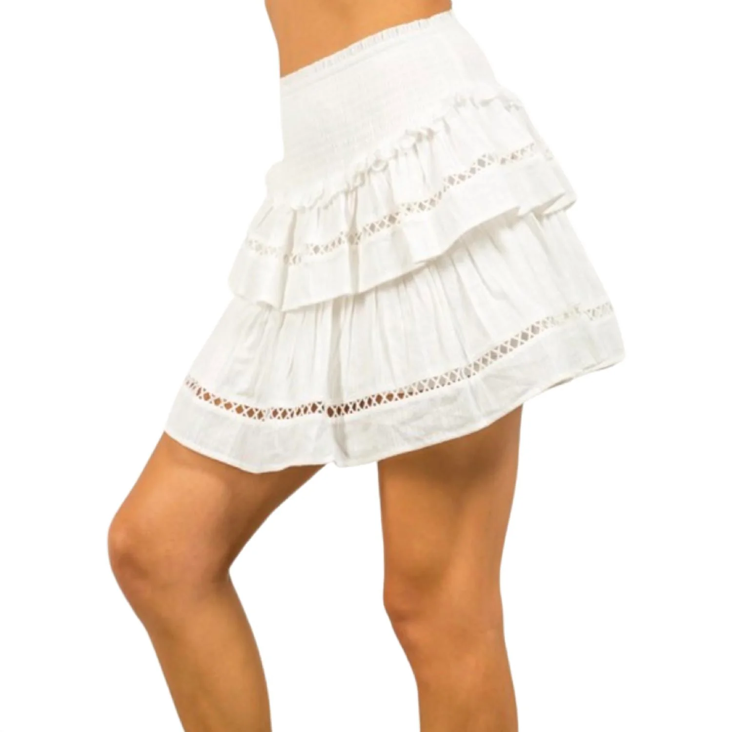 Embroidered Ruffled Mini Skirt In Off White
