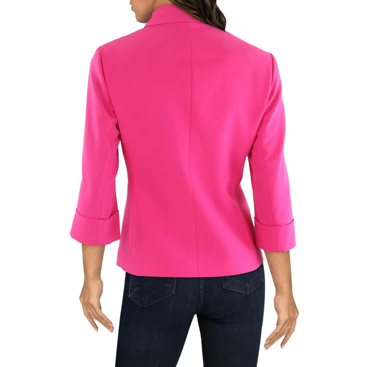 Petites Womens Collar Manmade One-Button Blazer