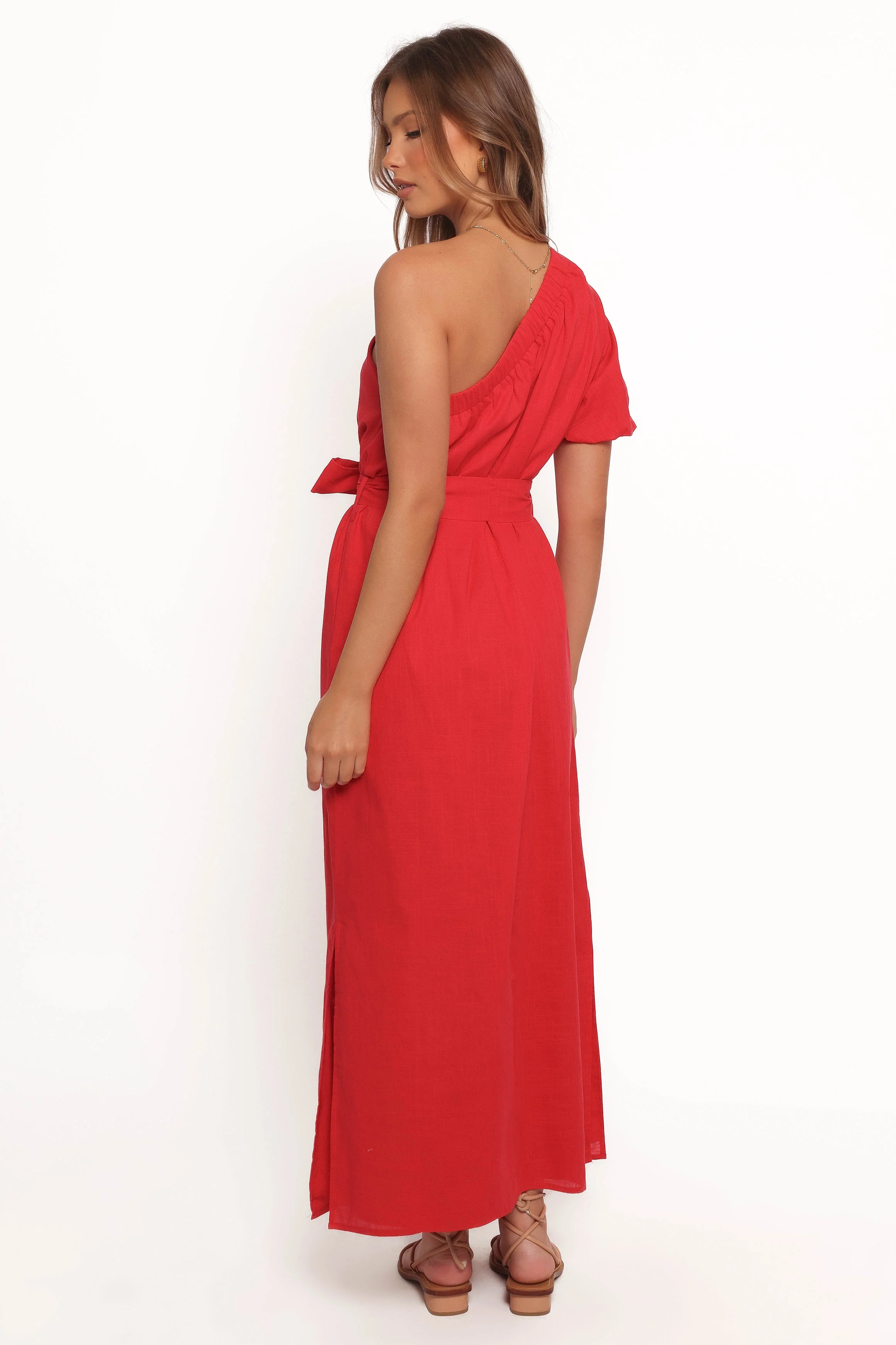 Roma One Shoulder Midi Dress - Red