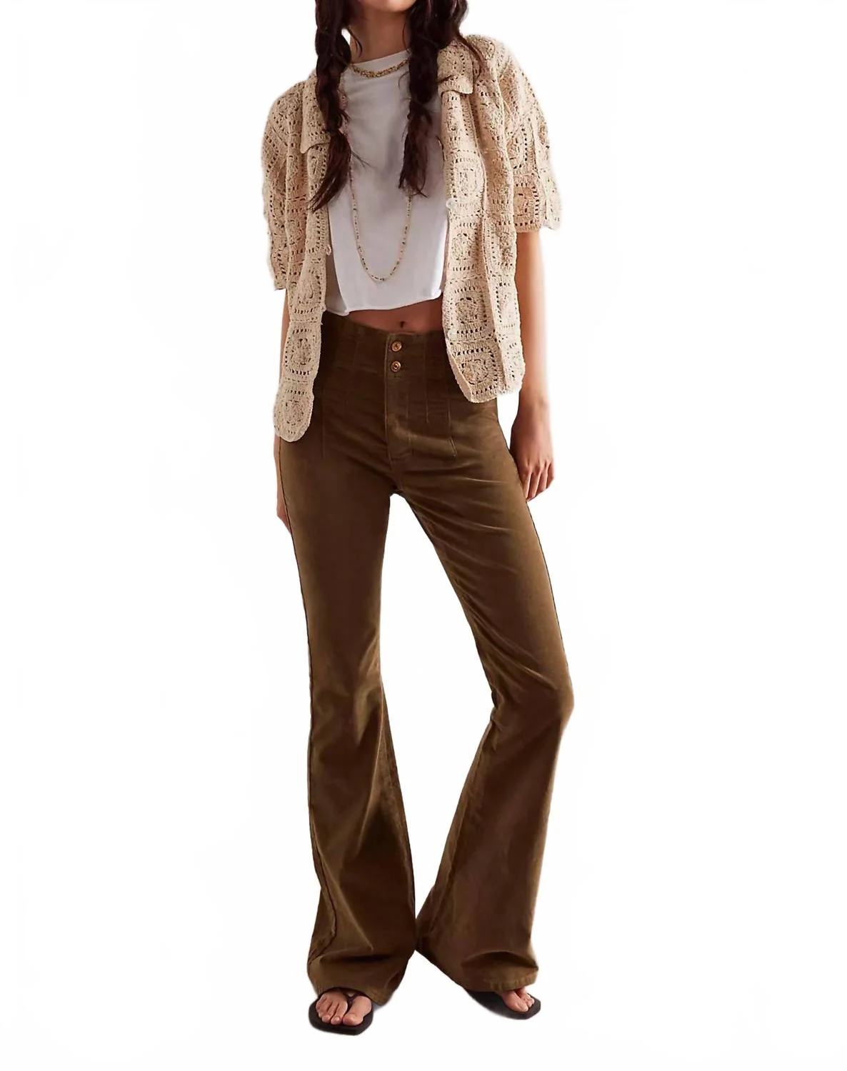 Jayde Cord Flare Jeans In Fir Green