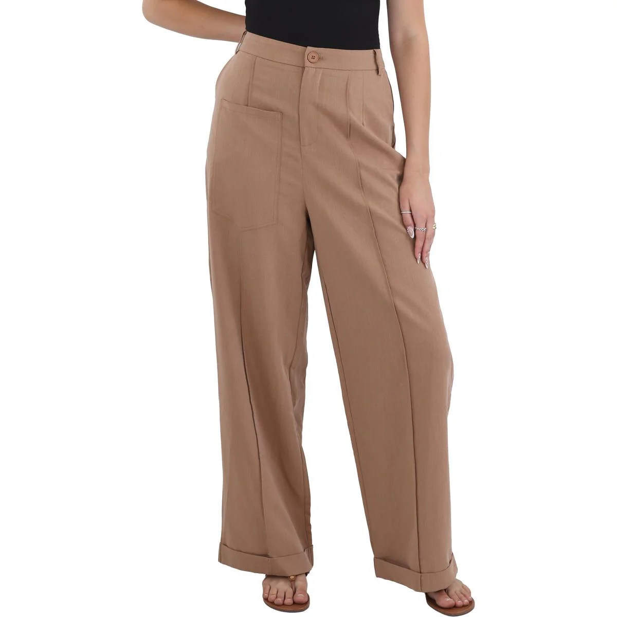 Womens Pocket Wide Leg Trouser Pants