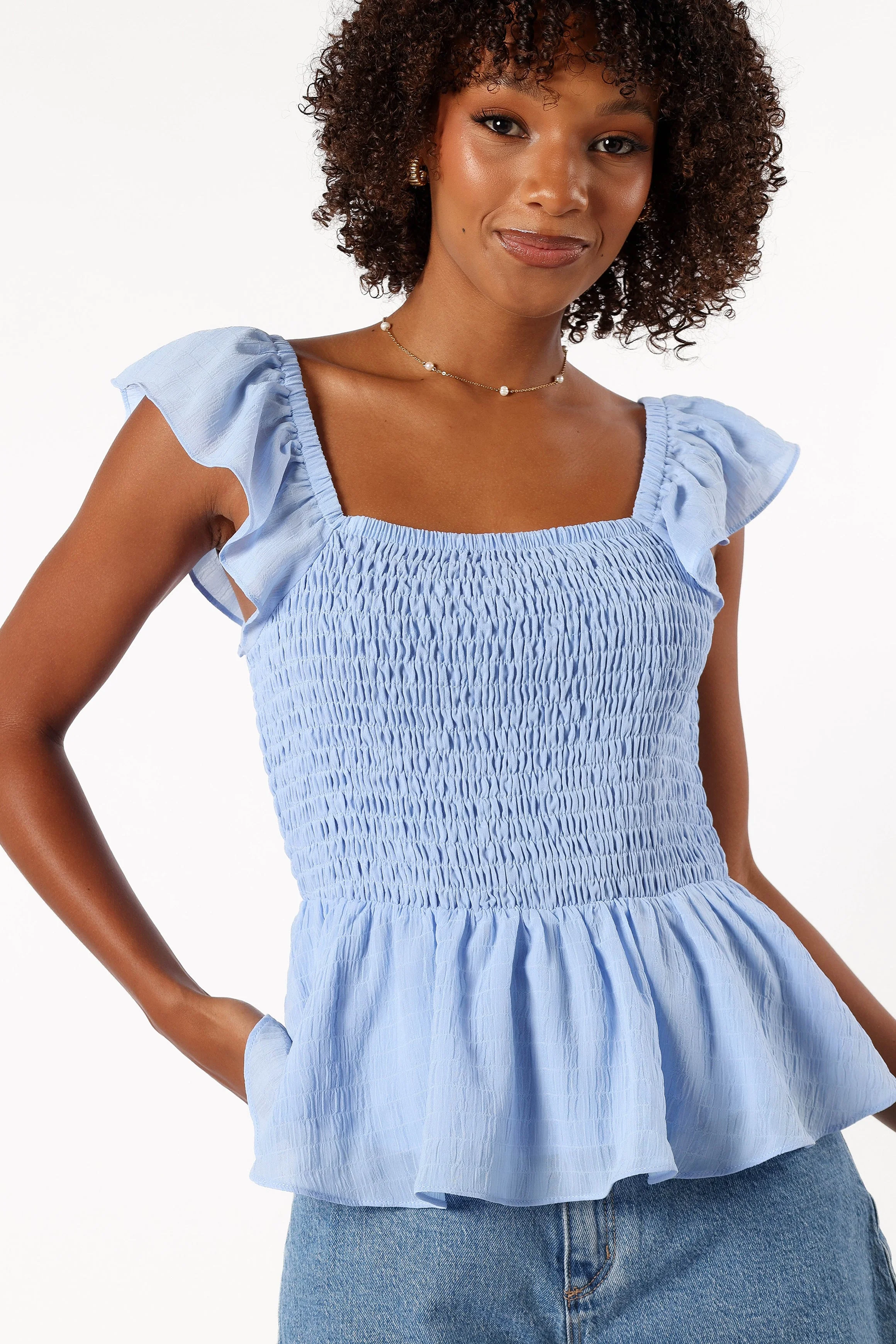 Gabie Ruffle Sleeve Top - Blue