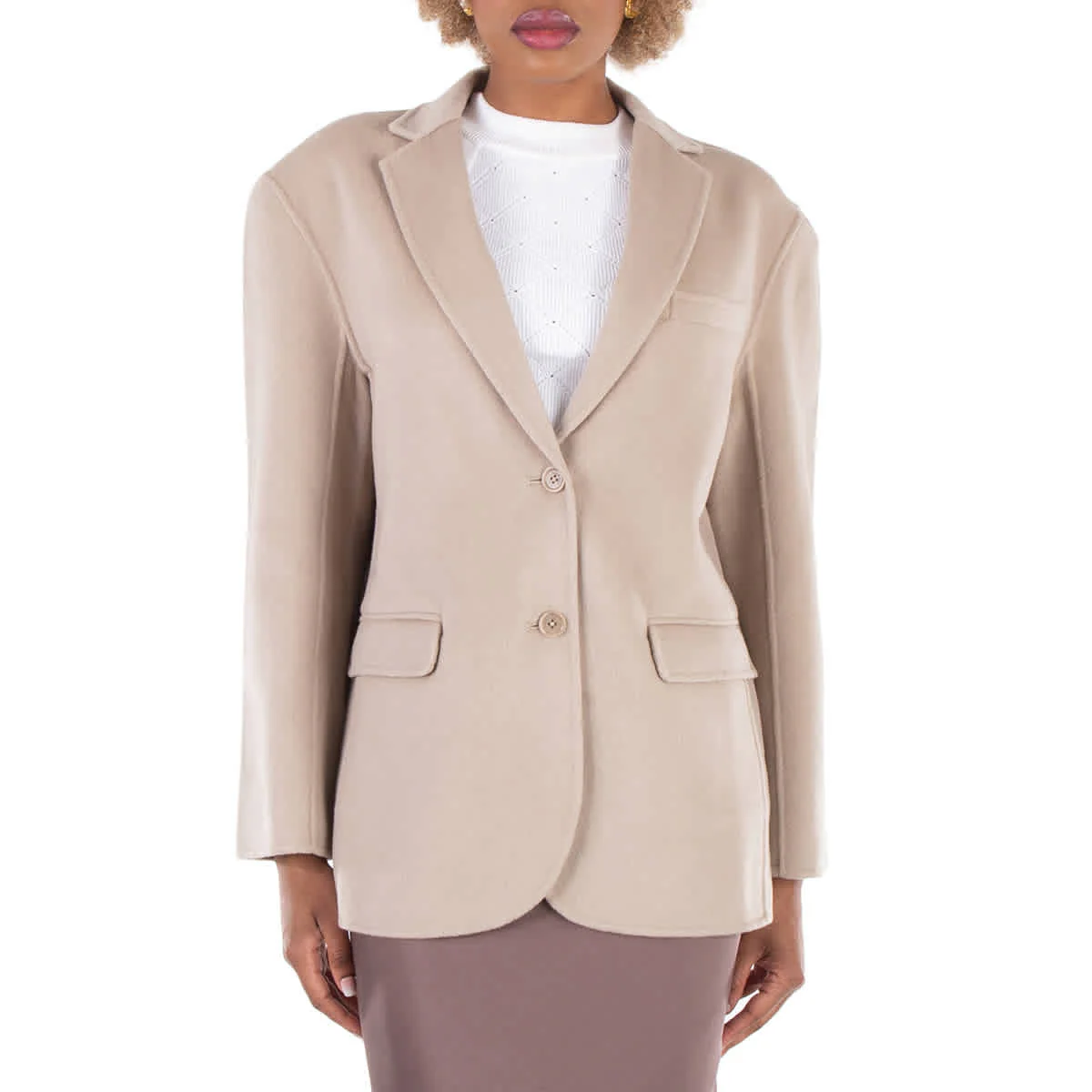 Anine Bing Ladies Beige Quinn Single-Breasted Wool Blazer