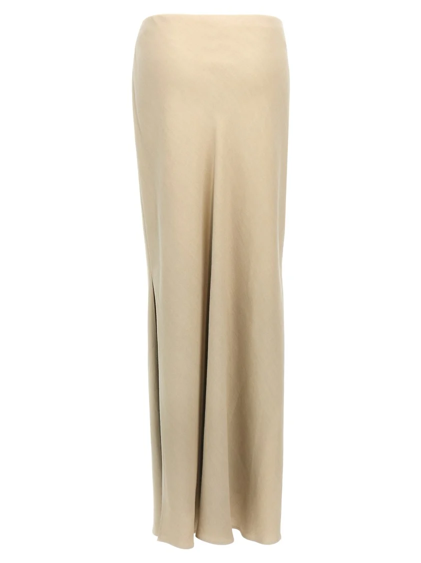 Floor-Length Slit Skirt With Elastic Waistband