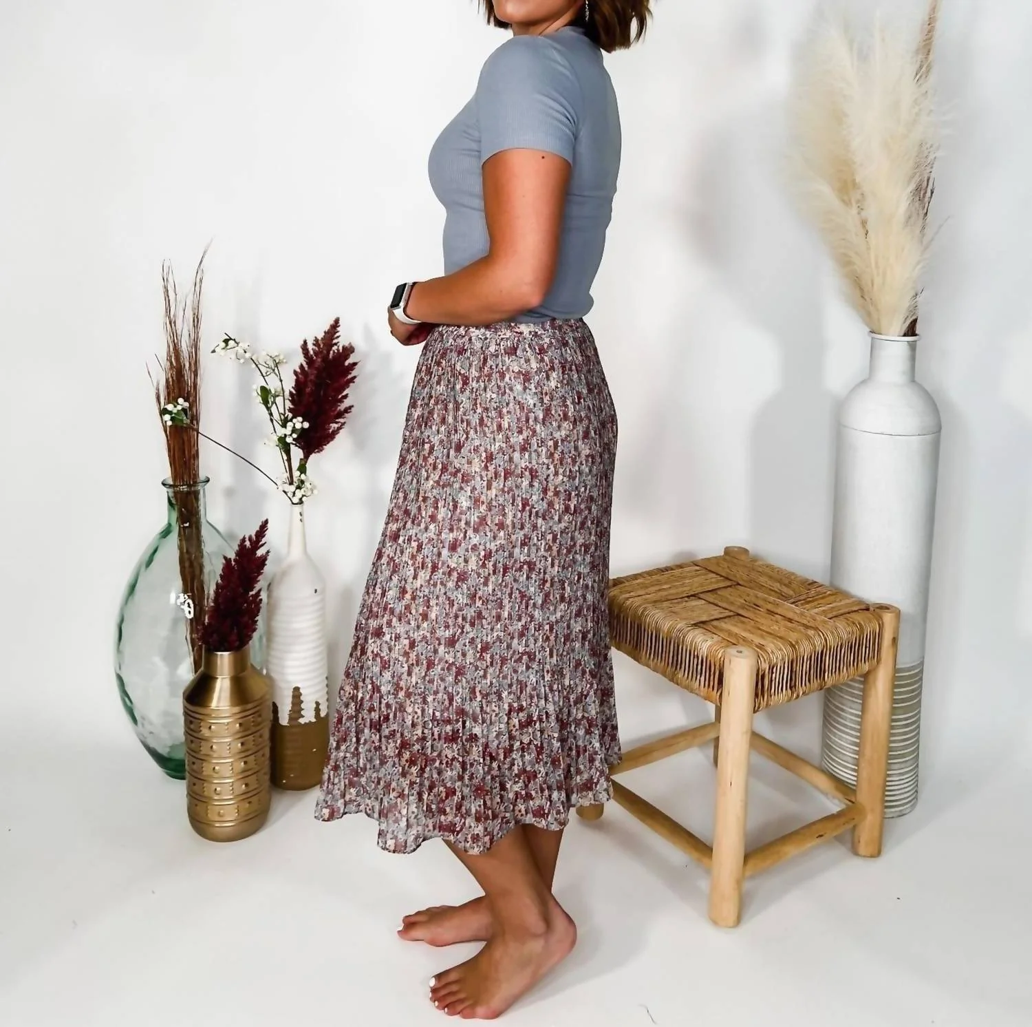 Cottage Rose Blossom Floral Skirt In Rust