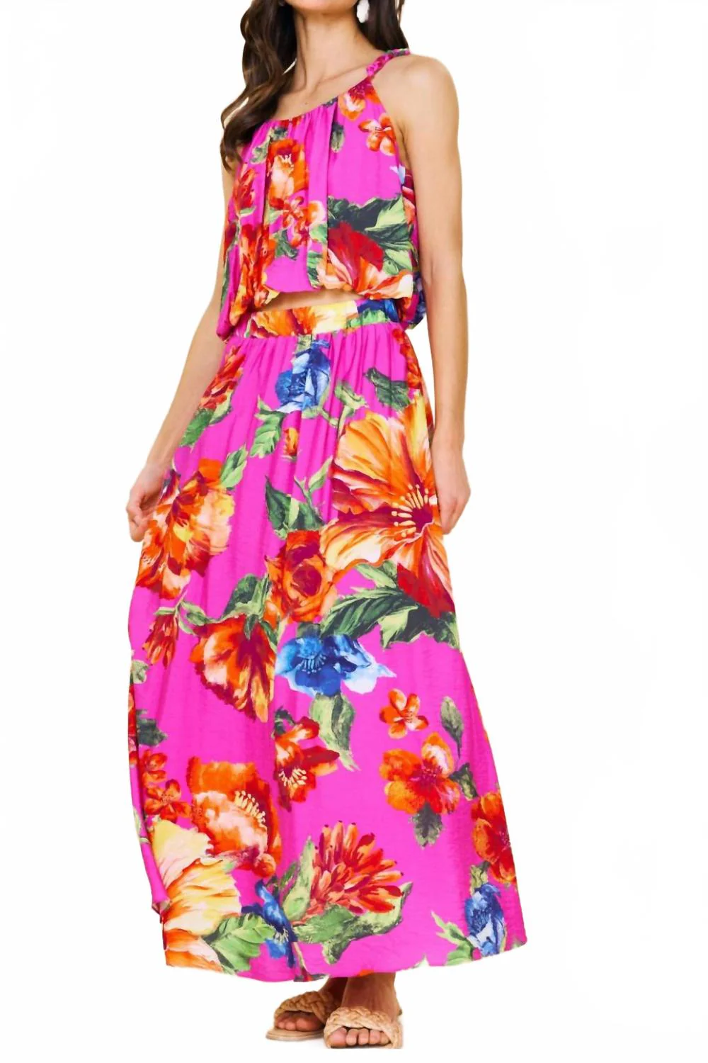 Magenta Floral Skirt In Multi