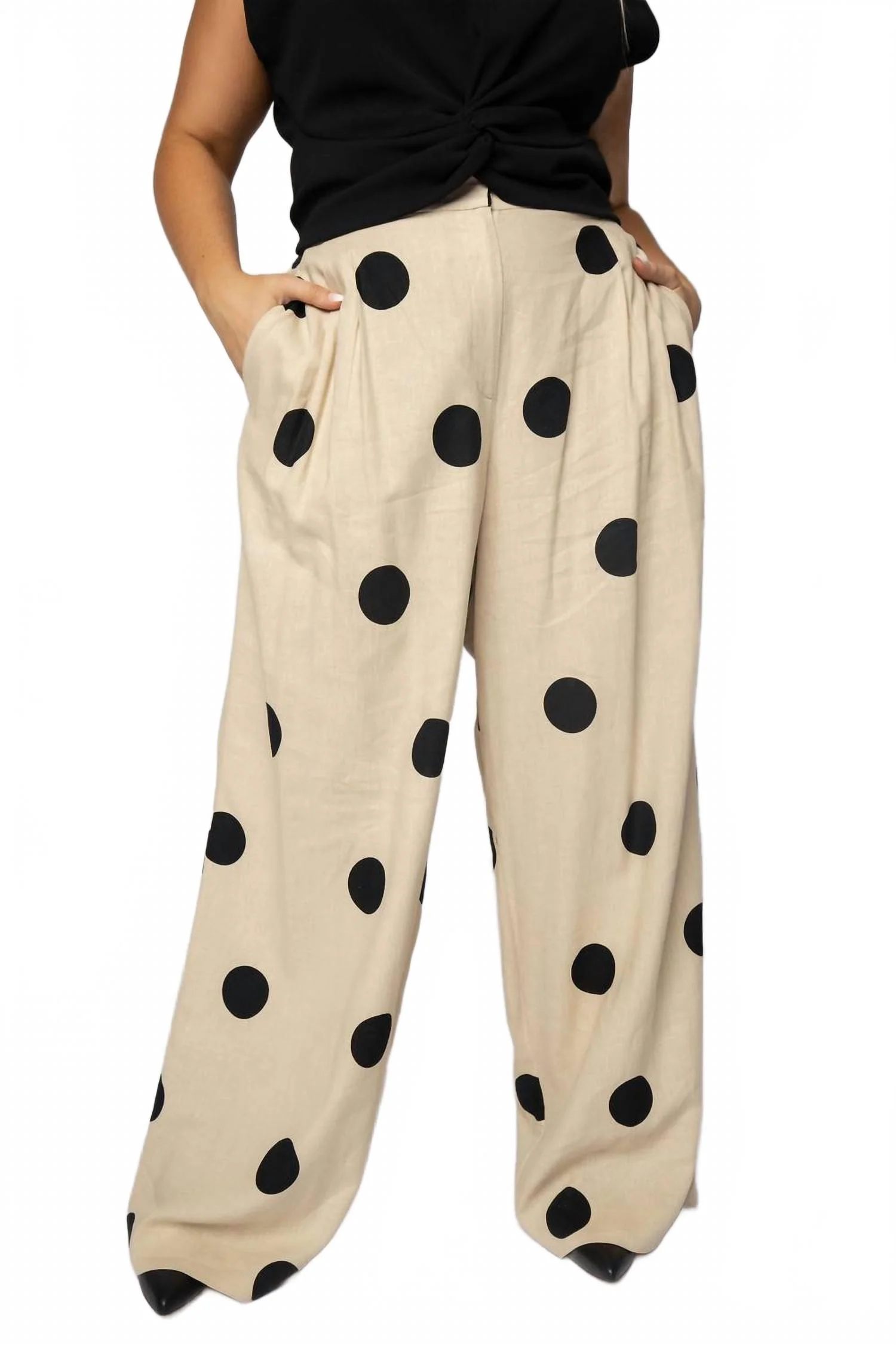 Kenia Wide-Leg Pant - Plus Size In Cream With Black Dots