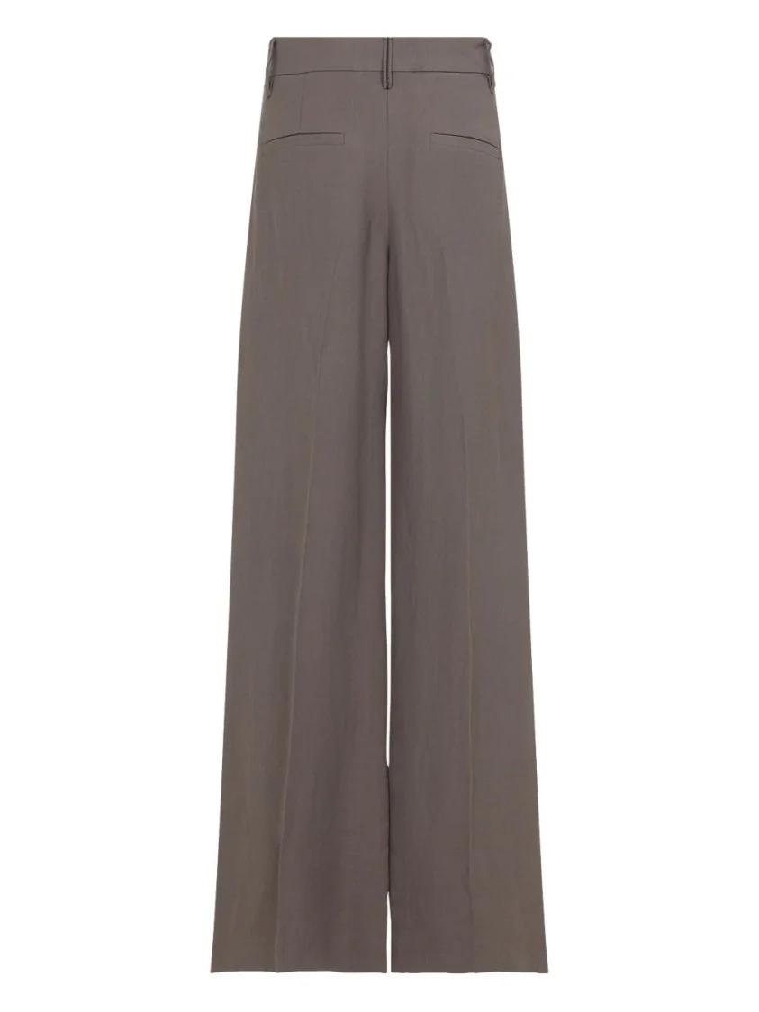 Wide-Leg Taupe Brown Trousers