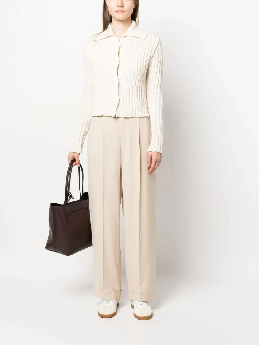 Wide-Leg Trousers With Pleated Front And High Waist