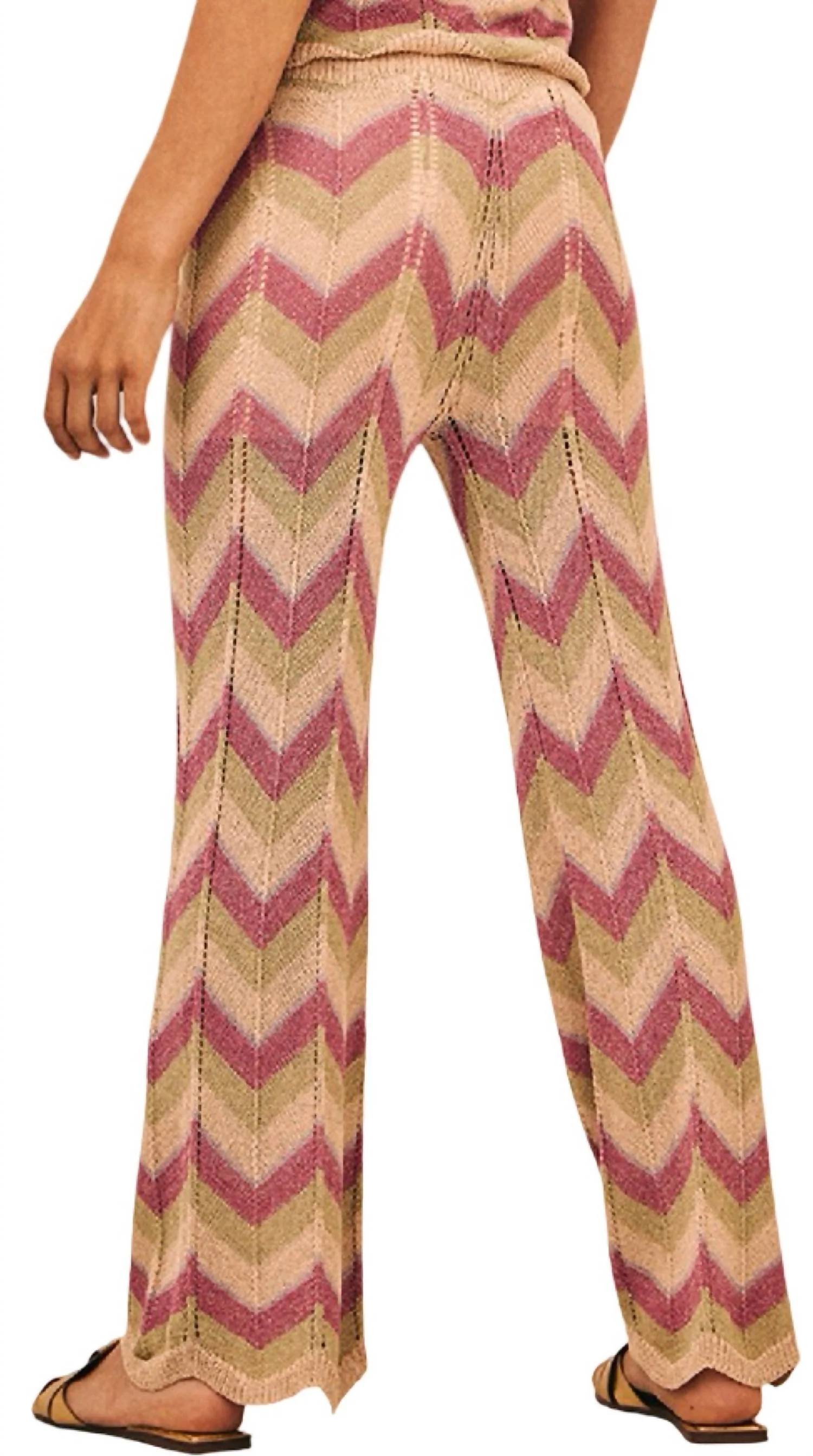 Jacquard Zigzag Knitted Pants In Tri Color