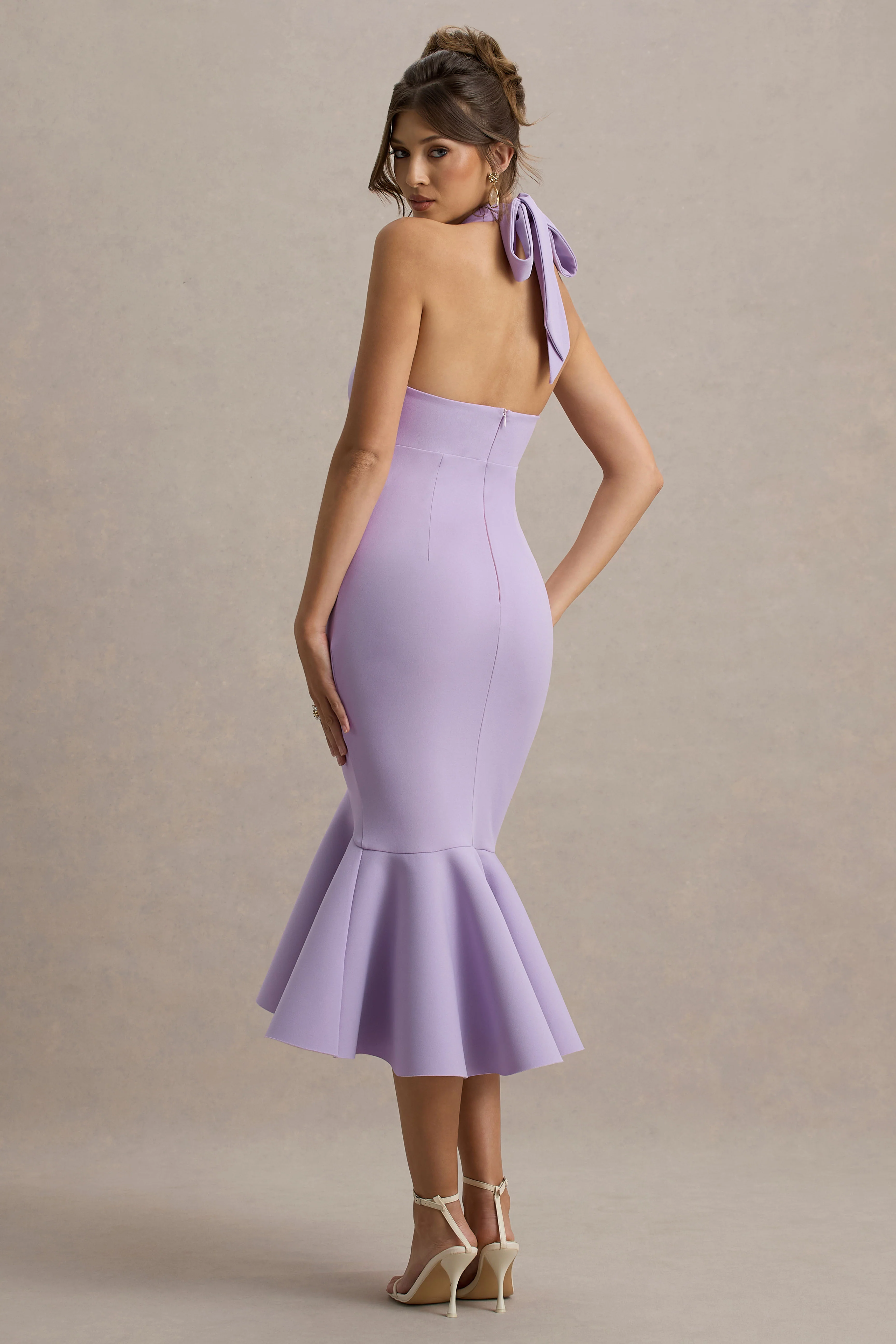 Valletta | Lilac Halter-Neck Ruffle-Trim Midi Dress