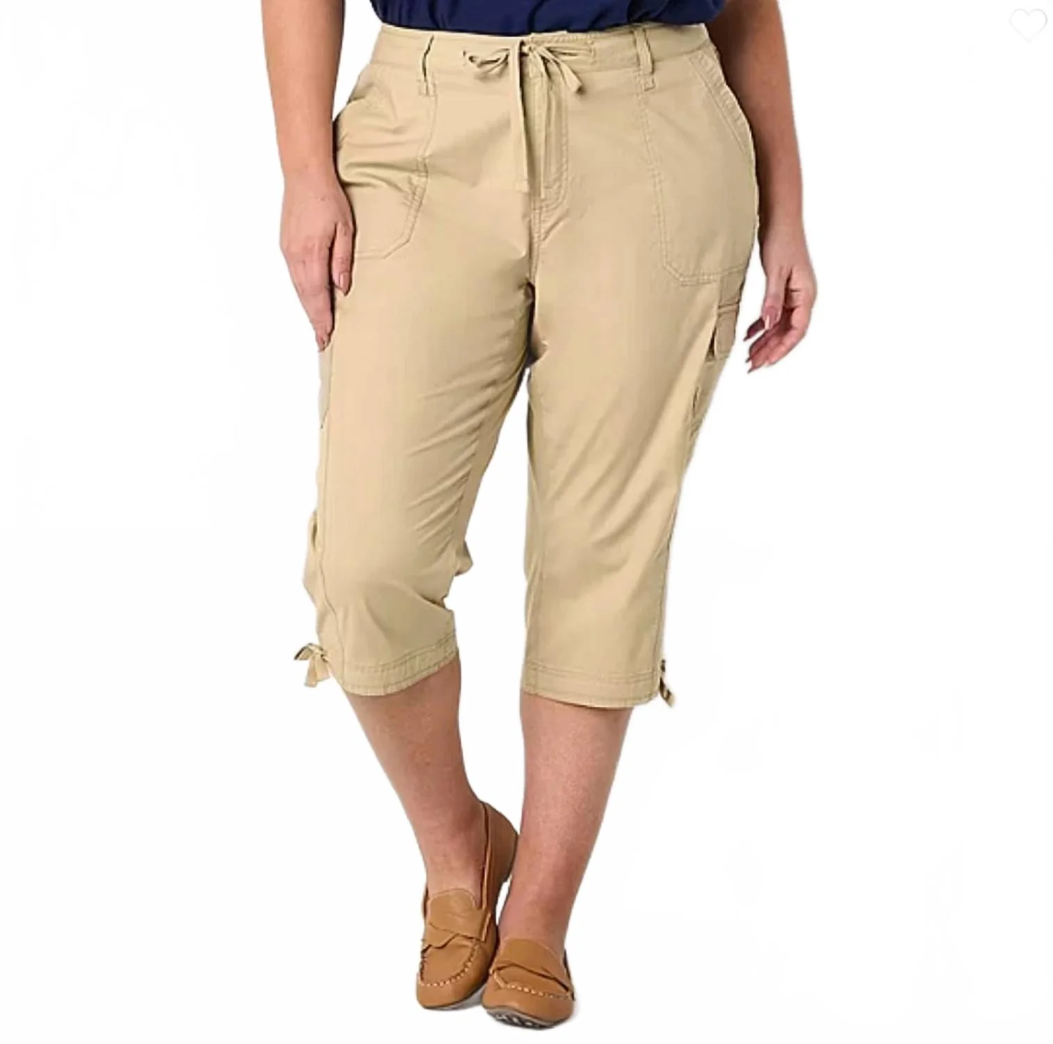 Mid Rise Capri Pants - Plus In Beige