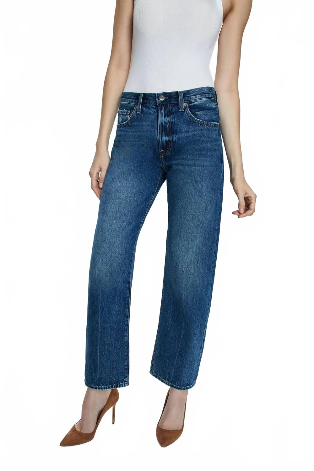 Lexi Mid Rise Bowed Straight Jeans In Artisan
