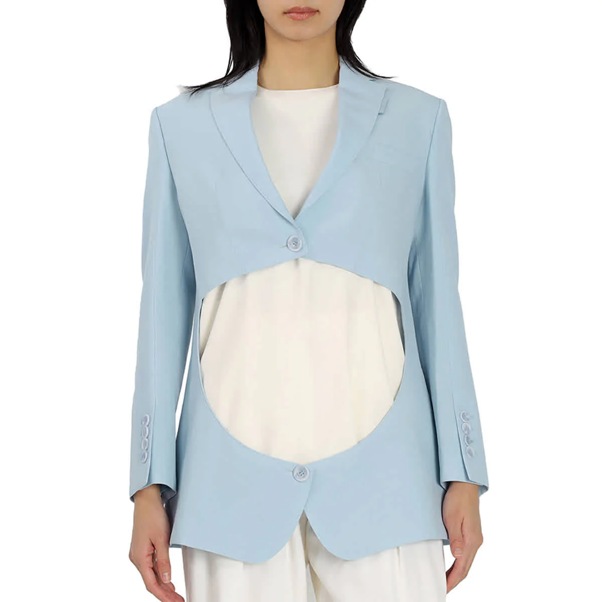 Burberry Ladies Pale Blue Wool Step-through Blazer