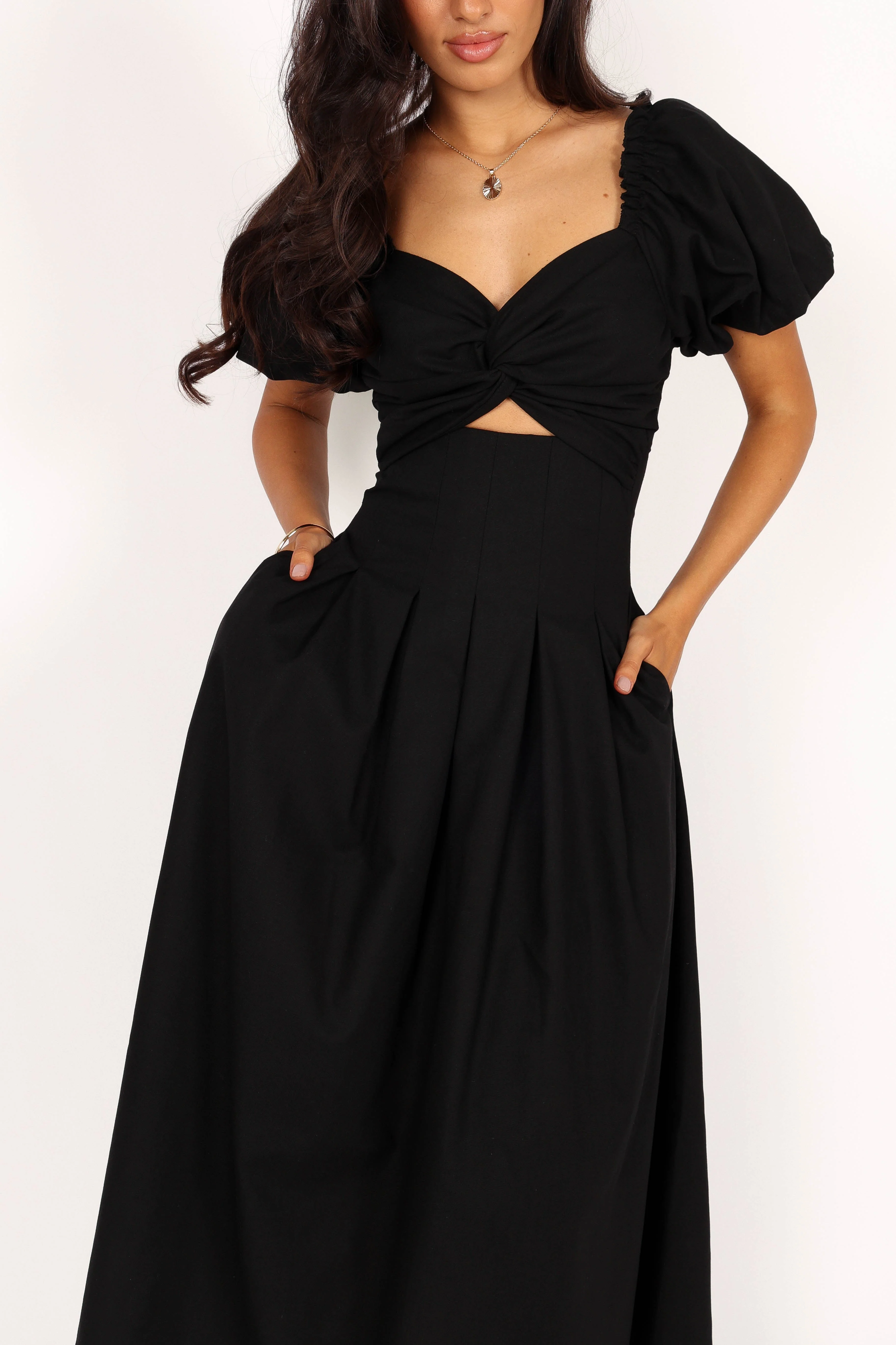 Maria Puff Sleeve Midi Dress - Black