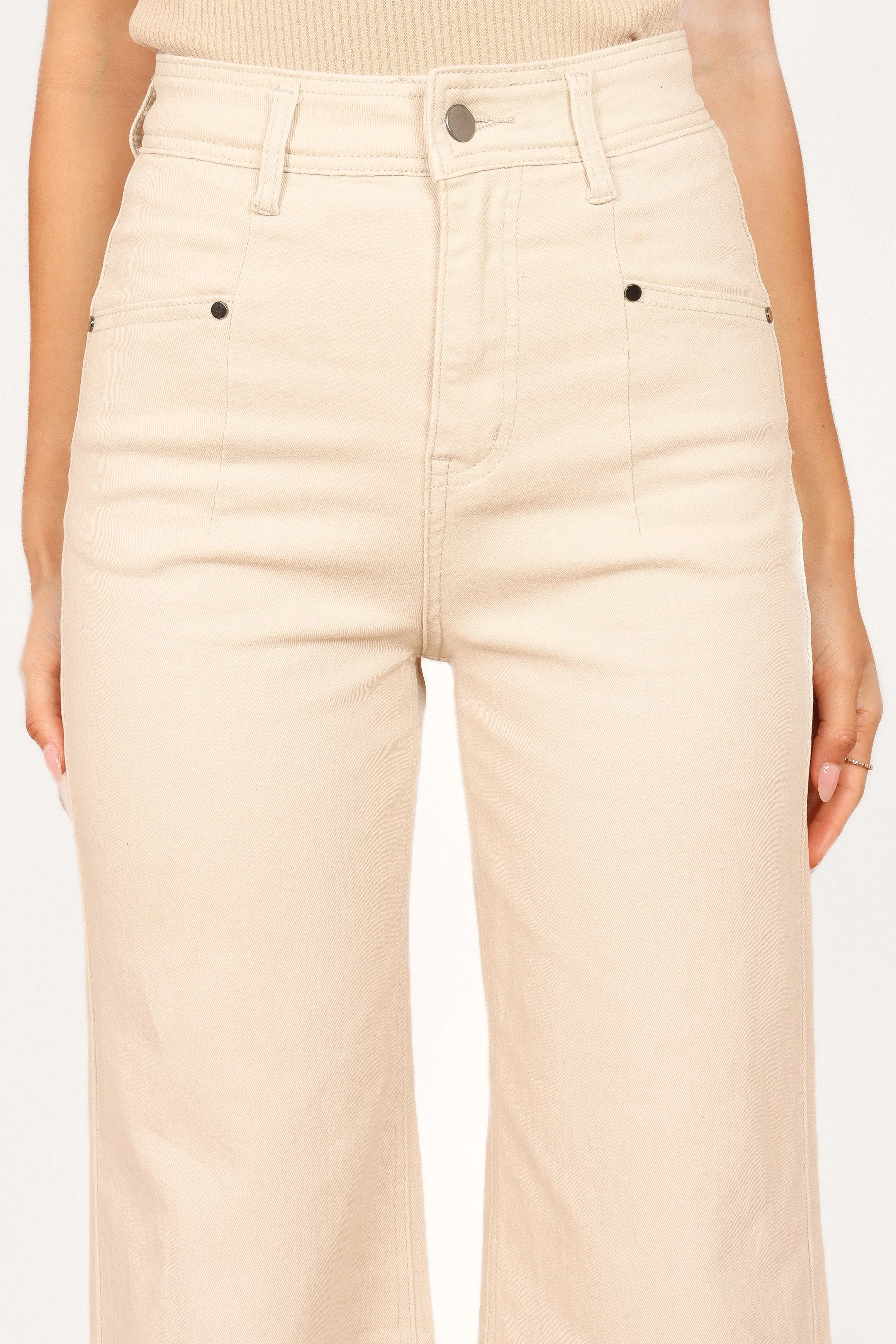 Georgette High Waisted Straight Leg Pants - Beige