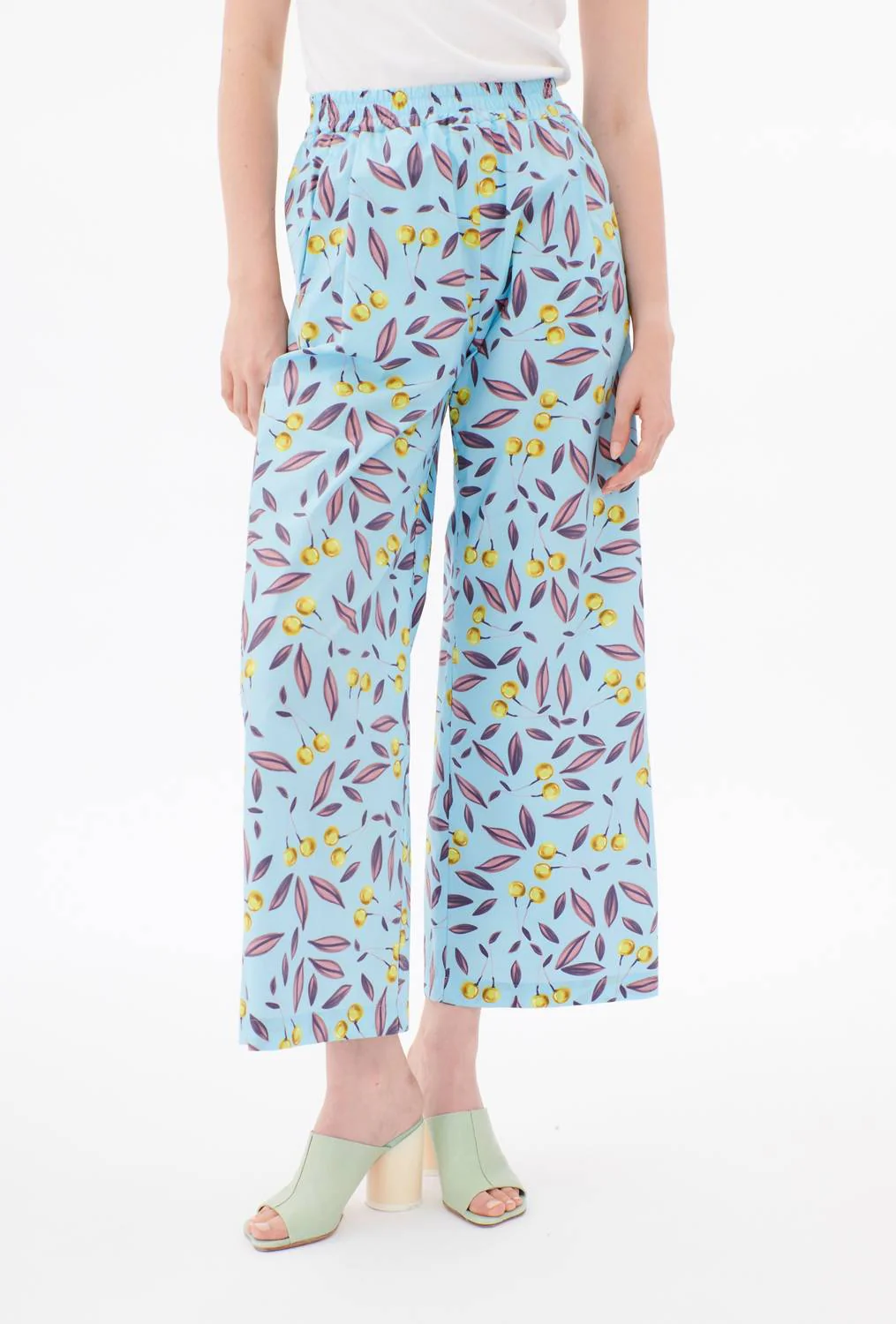 Elastic Patterned Pants In Azur
