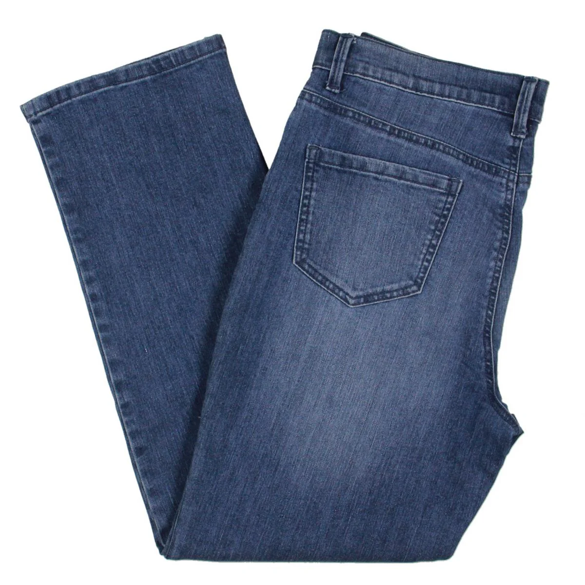 Petites Amanda Womens Classic Rise Medium Wash Tapered Leg Jeans