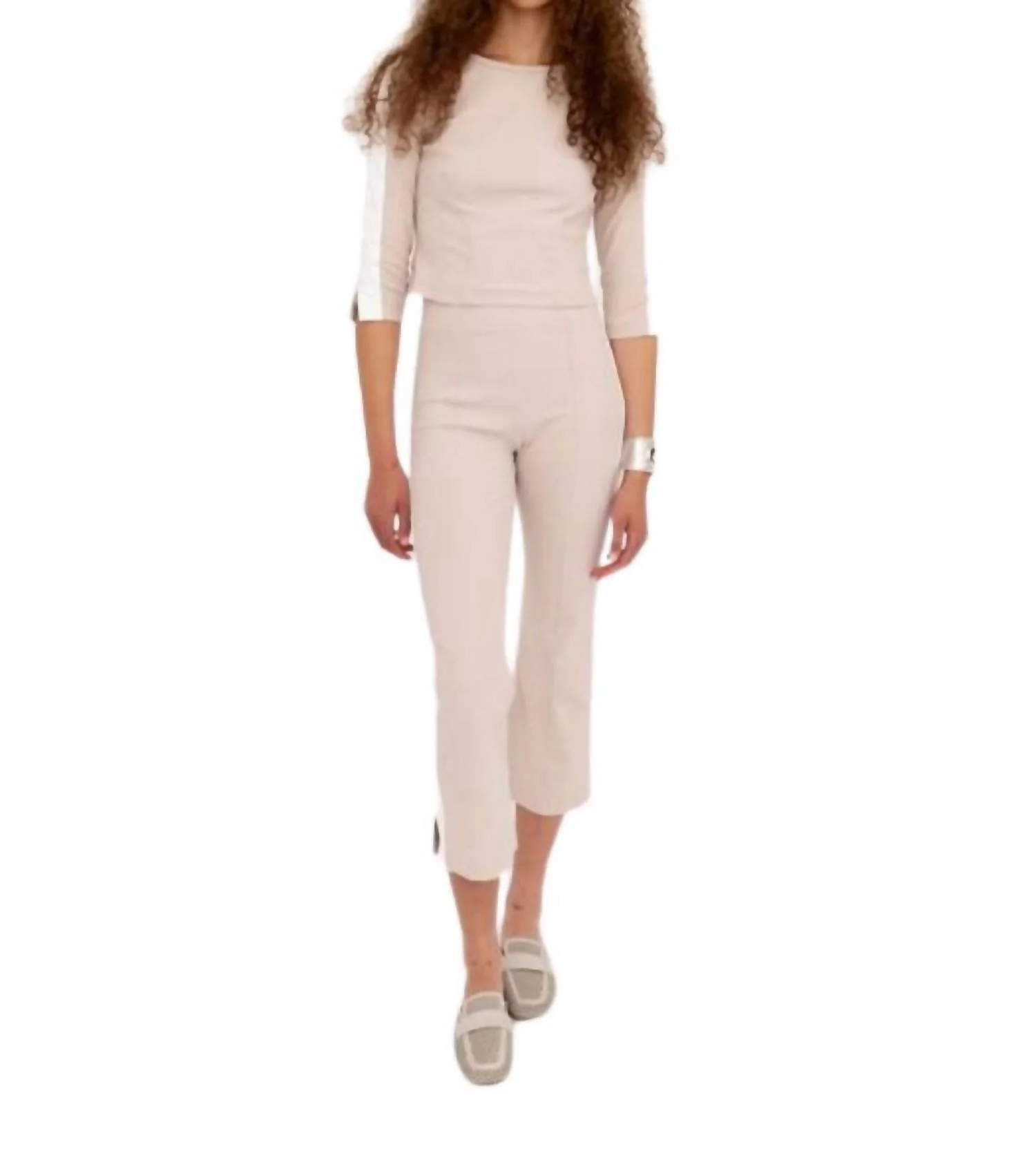 Bobbi Tech Stretch Cropped Pants Side Contrast Stripe In Nude White