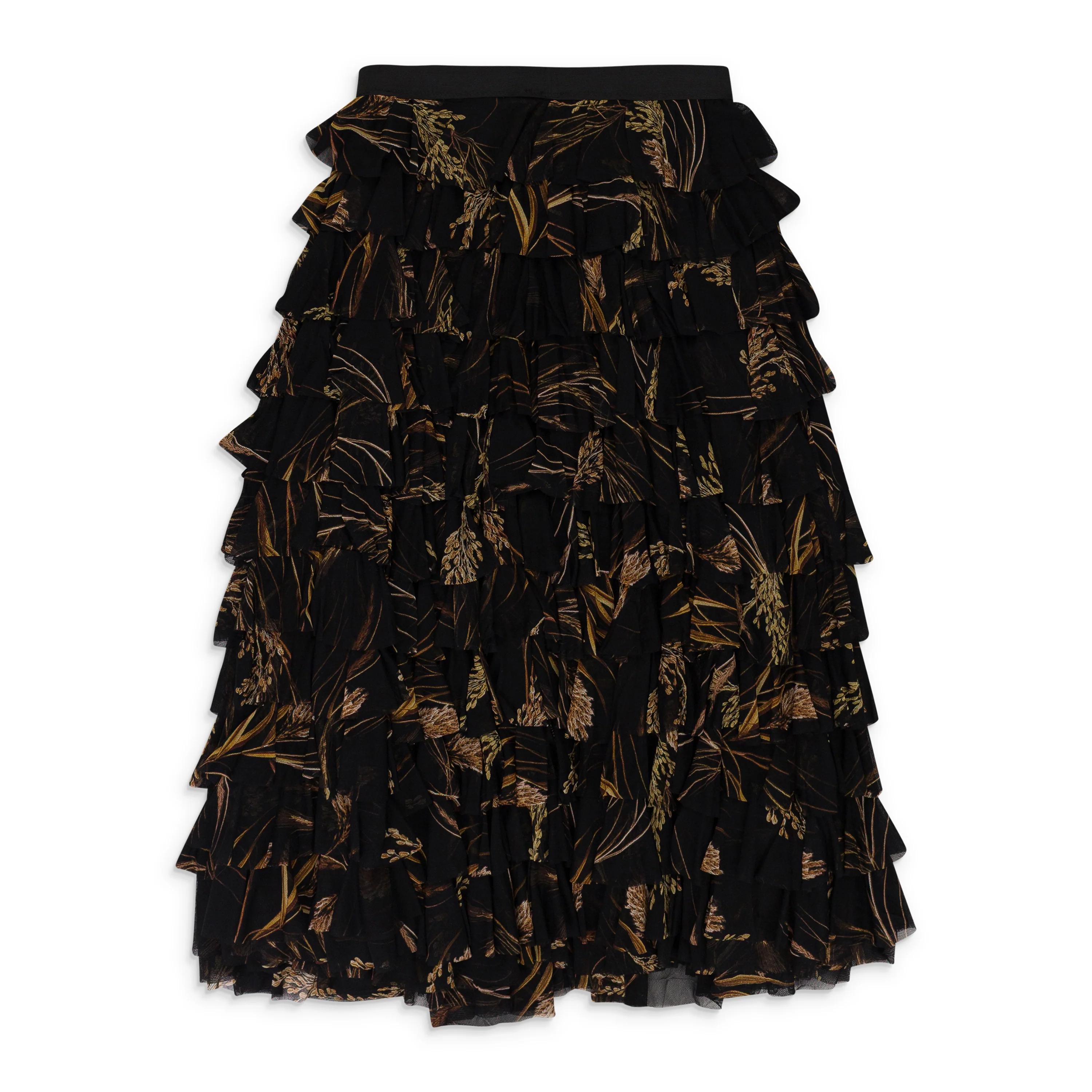 BEIGE WHEAT BARLEY RUFFLE FLARED SKIRT