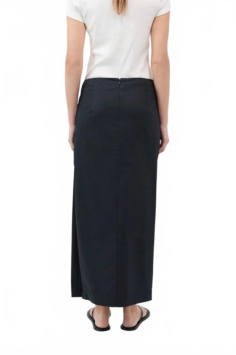 Cotton Tuck Midi Skirt In Black