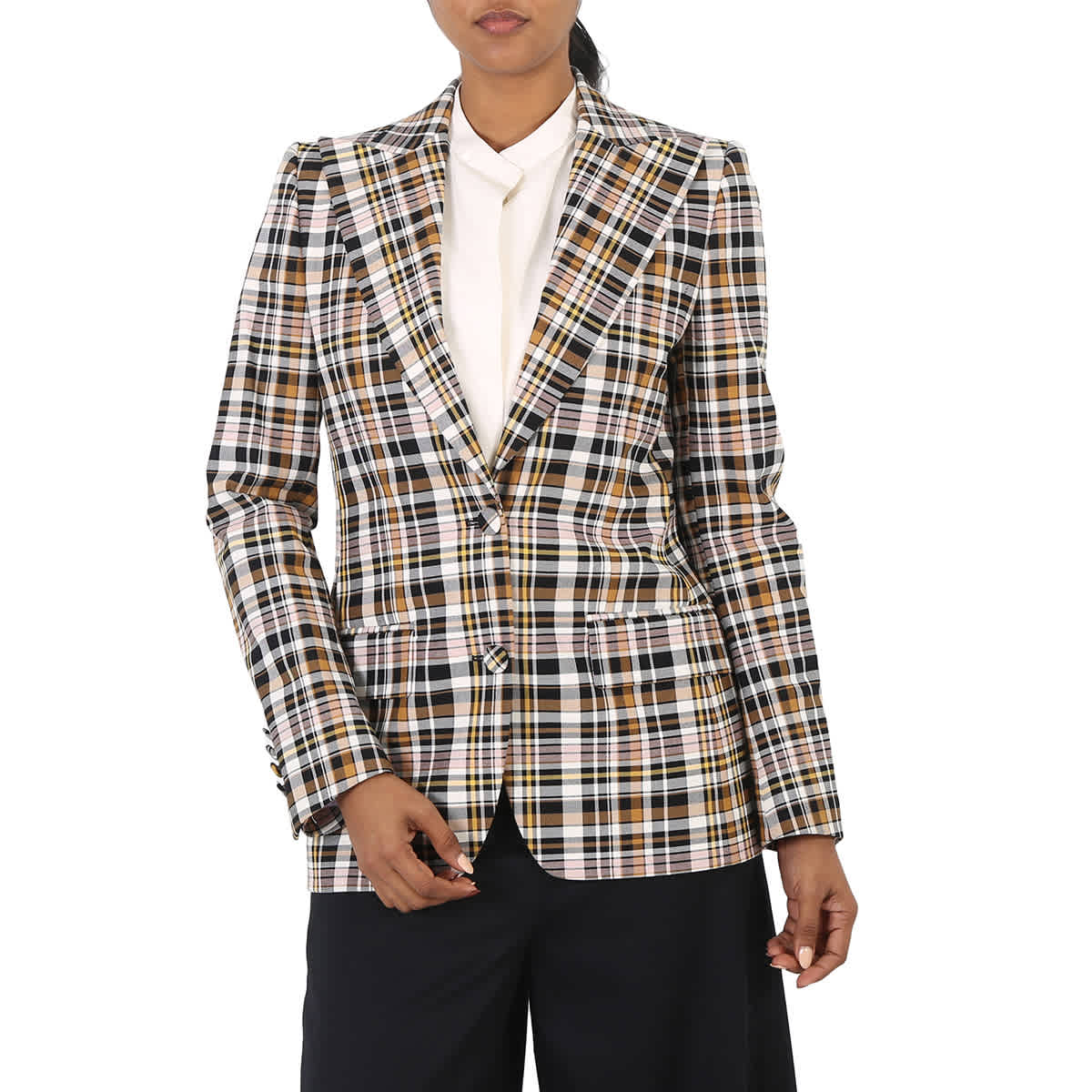 Burberry Ladies Snowhill Plaid Blazer in Bright Toffee Check