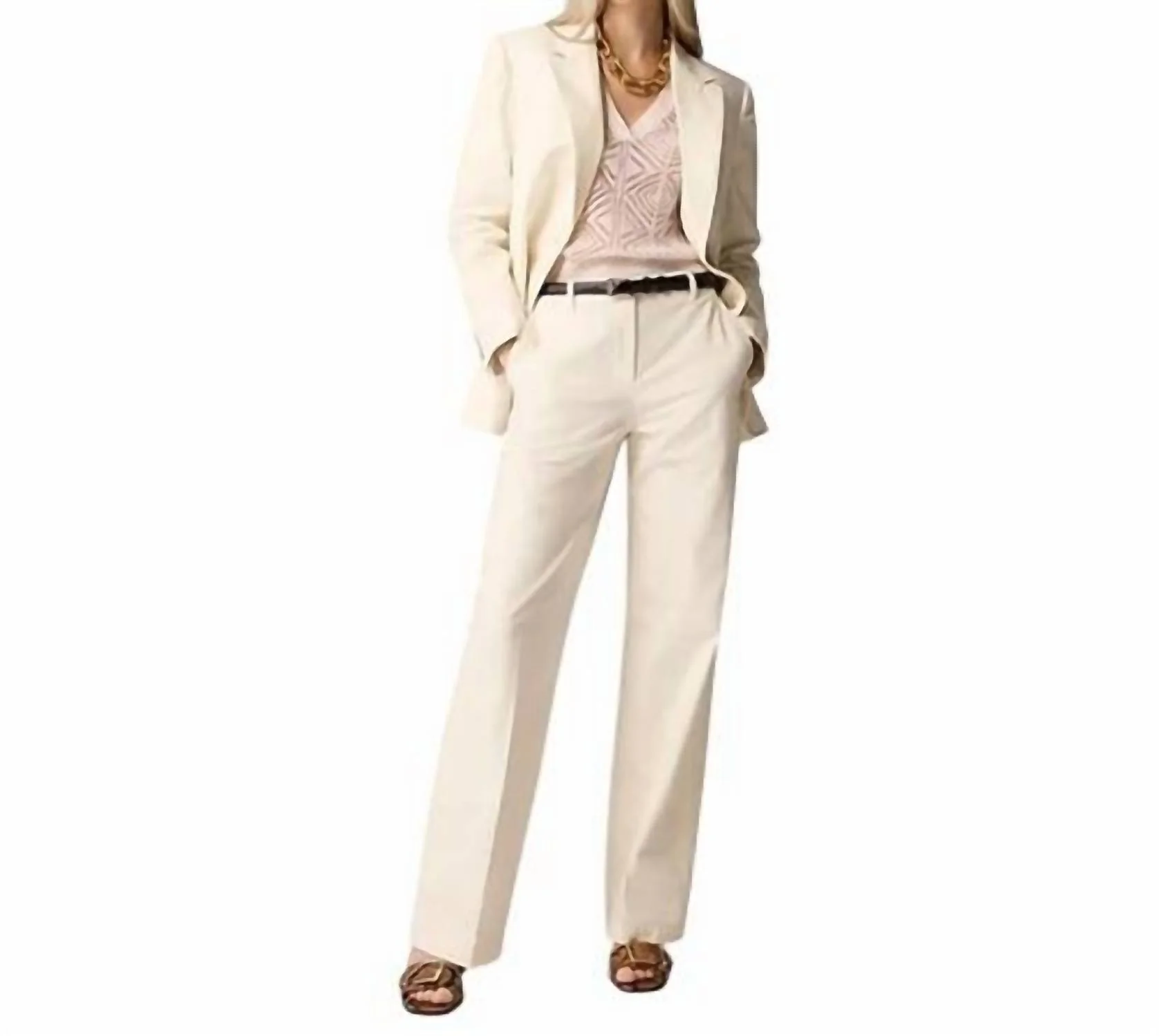 Full-Length Wide-Leg Trouser In Cotton Blend In Ivory