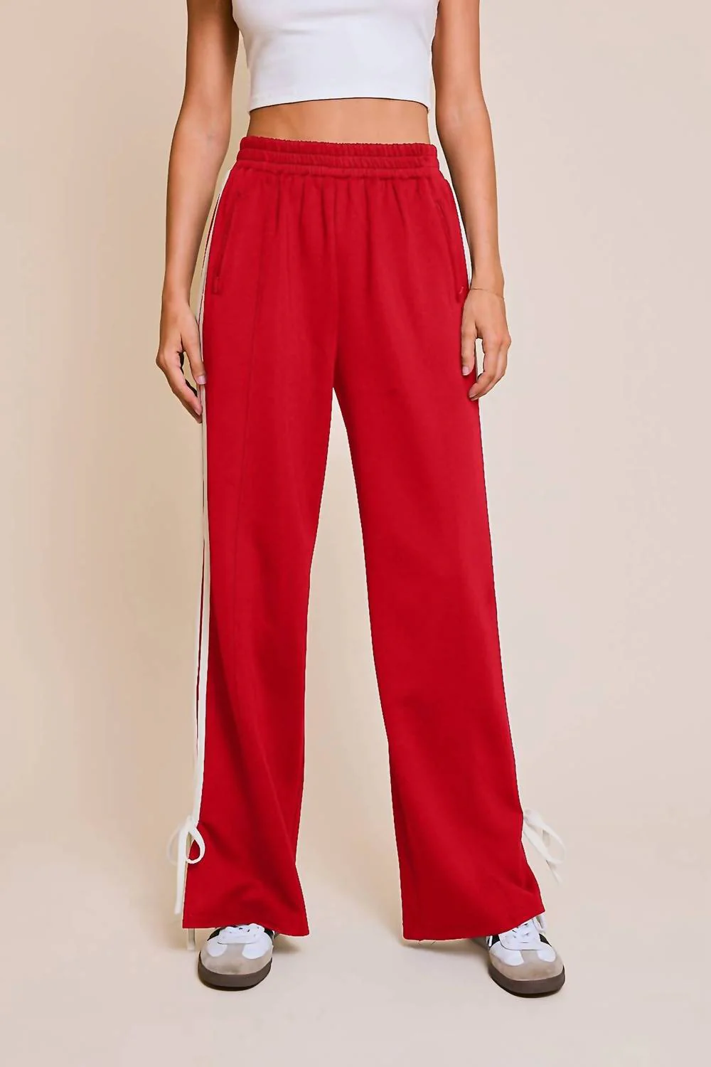 Bow Detail Track Pants In Red-White