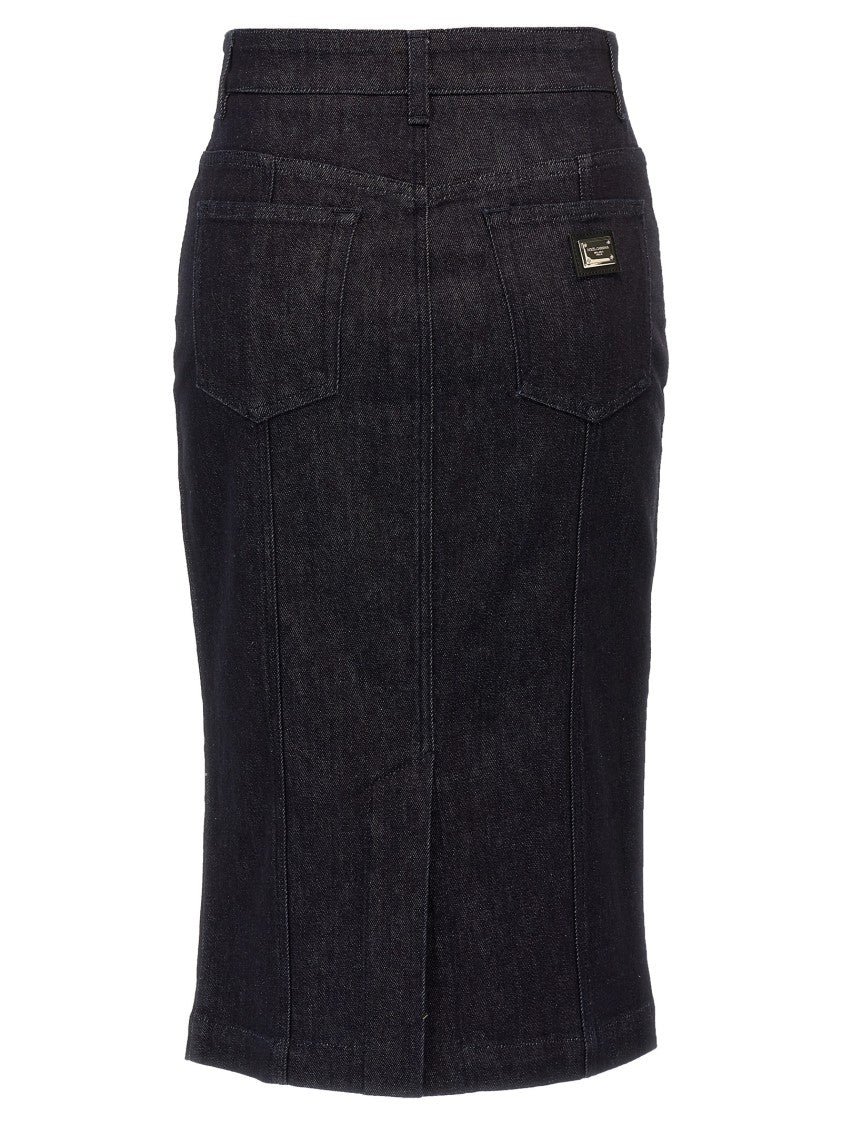 Longuette Pencil Skirt In Cotton Denim