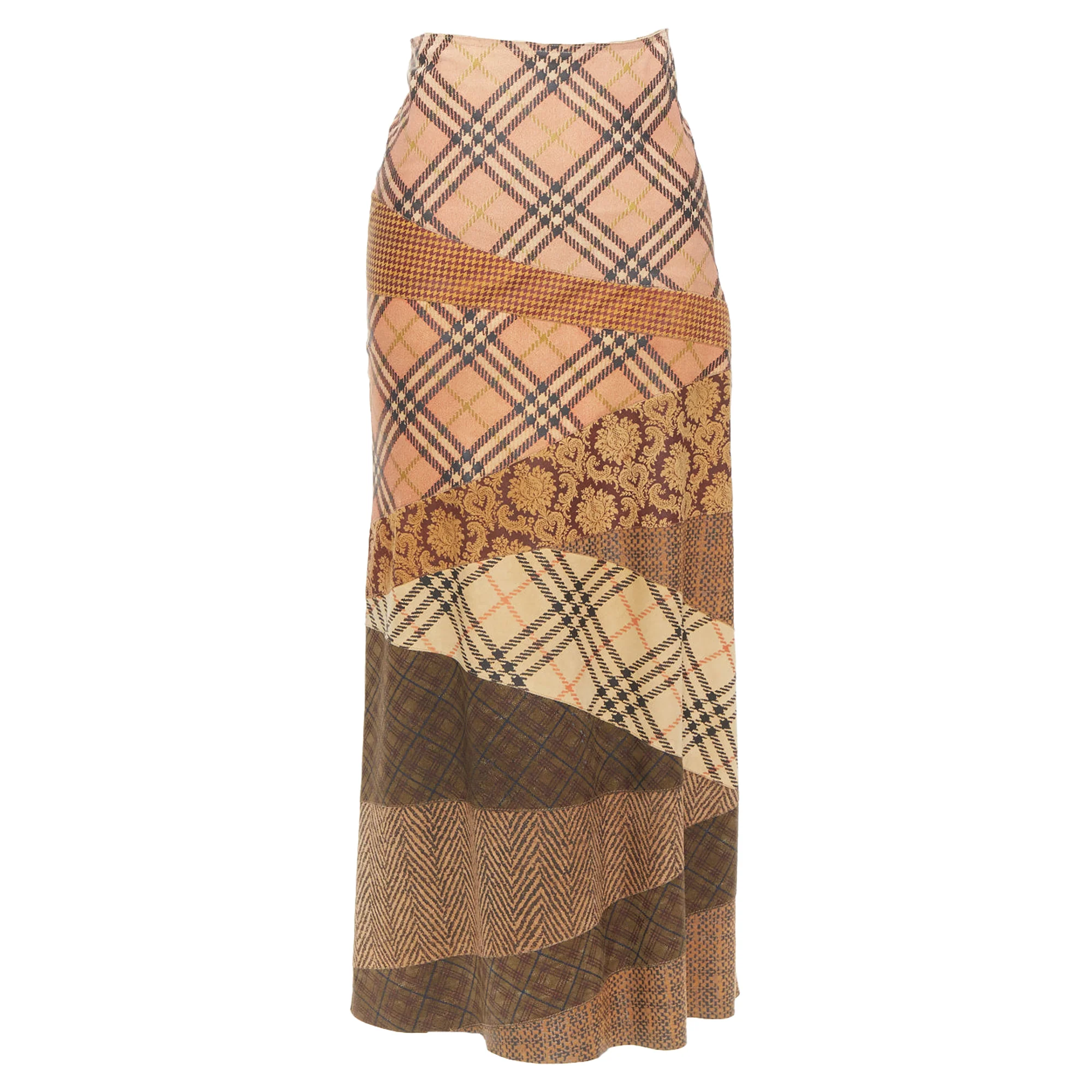 Roberto Cavalli Mixed Fabric Printed Leather Patchwork Skirt
