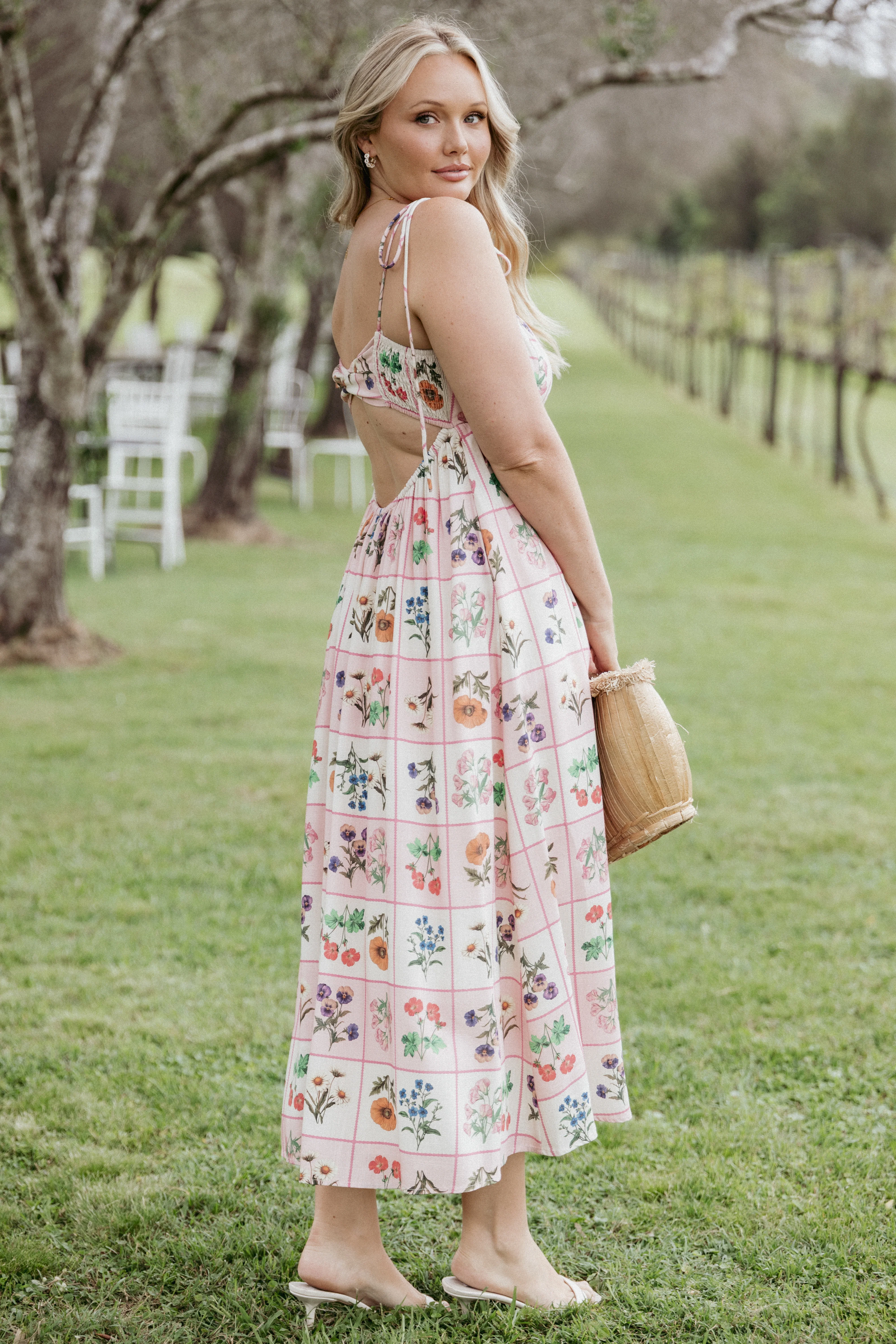 Simona Maxi Dress - Pink Floral Tile