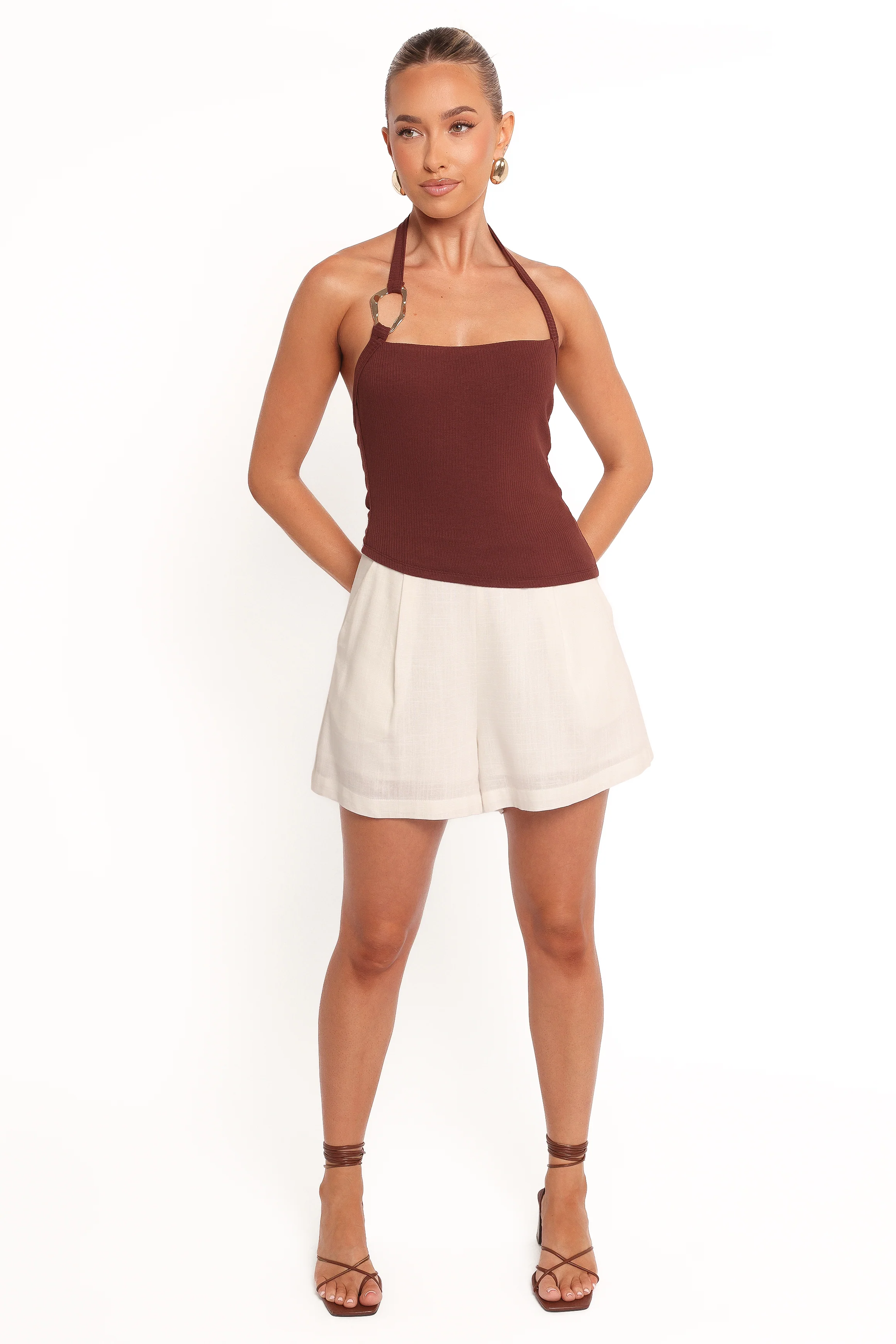 Yulissa Halter Knit Top - Chocolate Brown