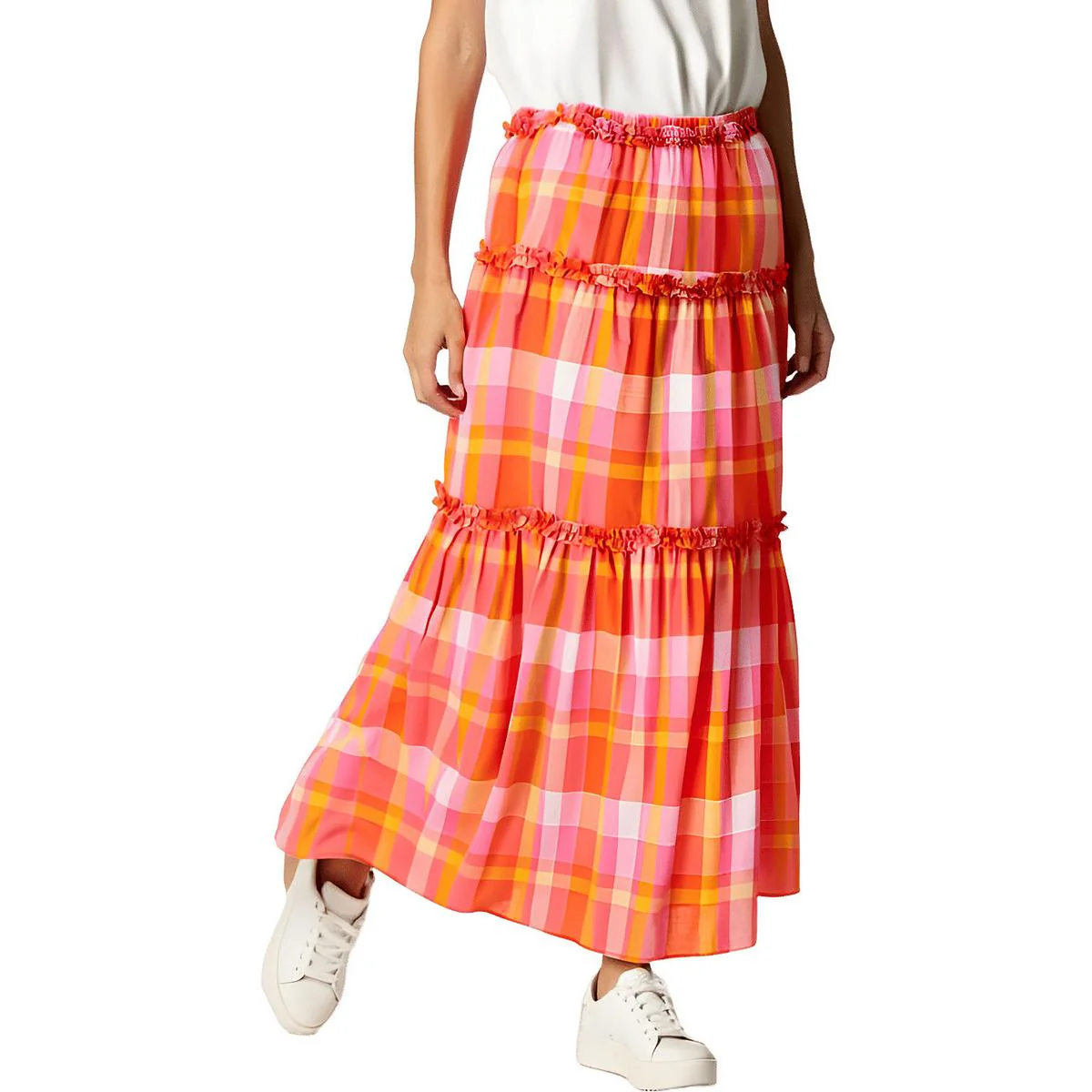 Womens Plaid Cotton Maxi Skirt