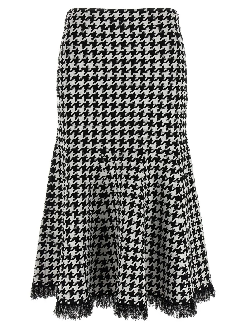 Midi Houndstooth Skirt With Flared Silhouette