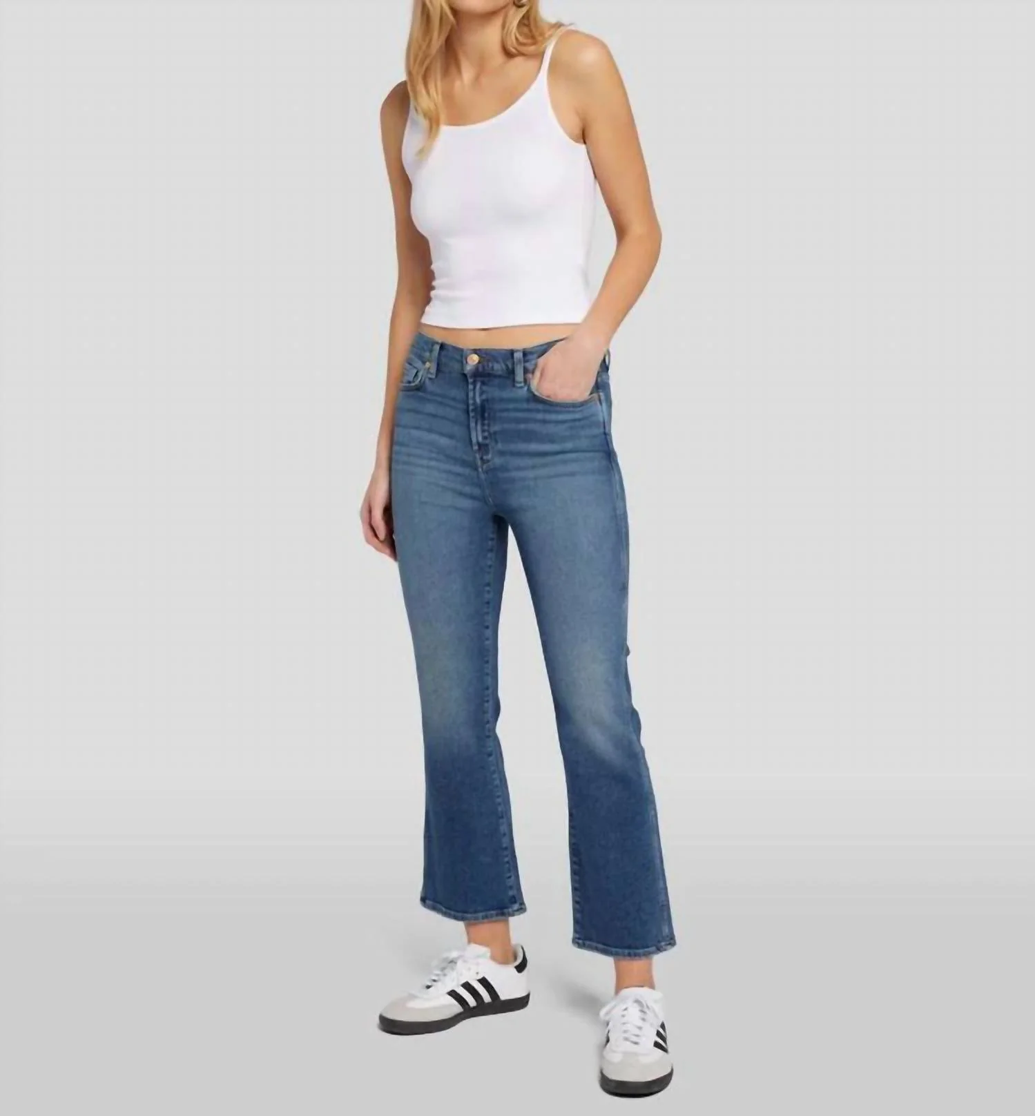 High Waist Slim Kick Jeans In Sea Level