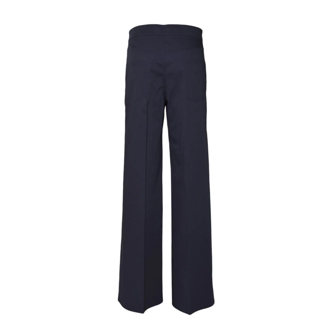 Blue Cotton Straight Trousers With Buttons