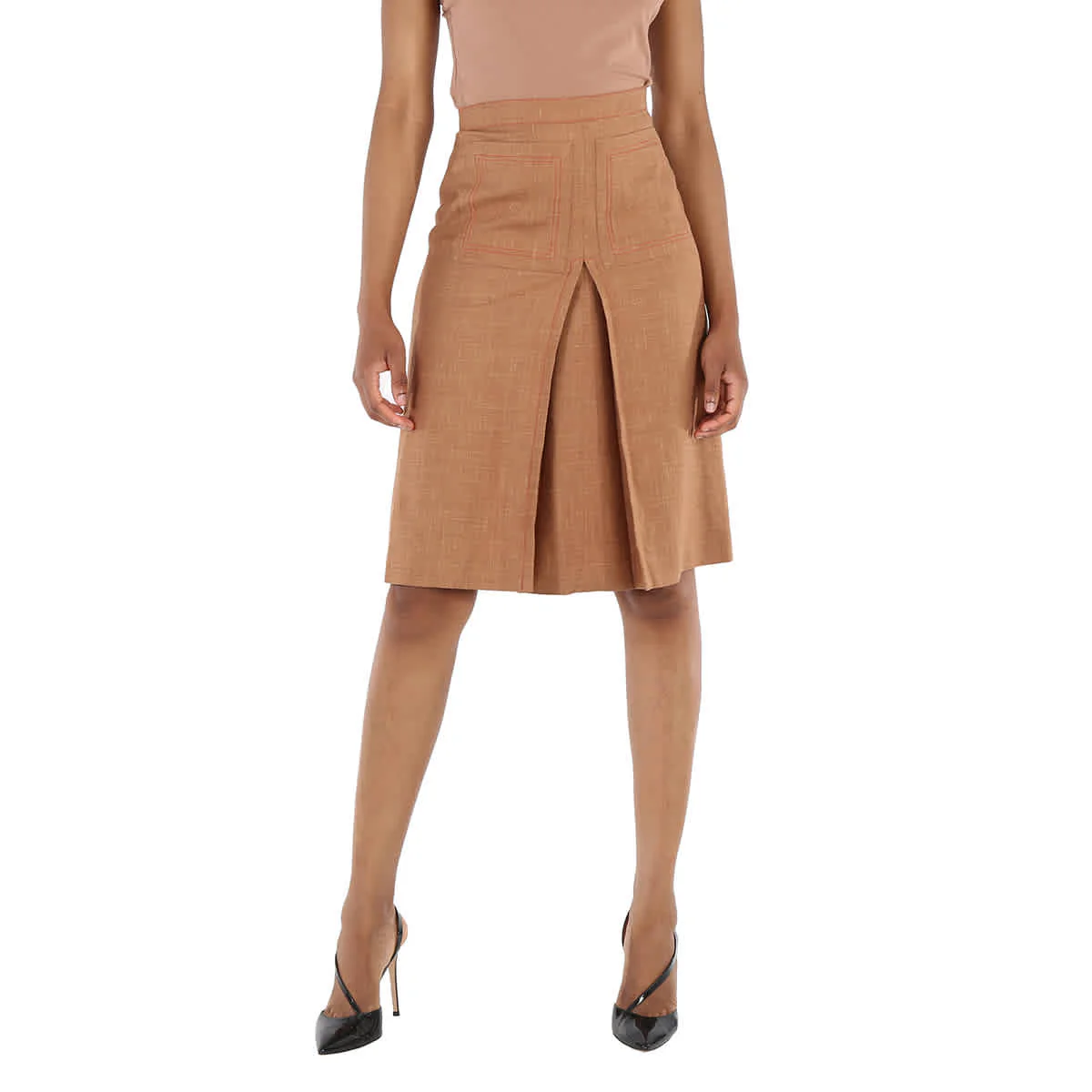 Burberry Ladies Topstitch Detail Wool-blend A-line Skirt
