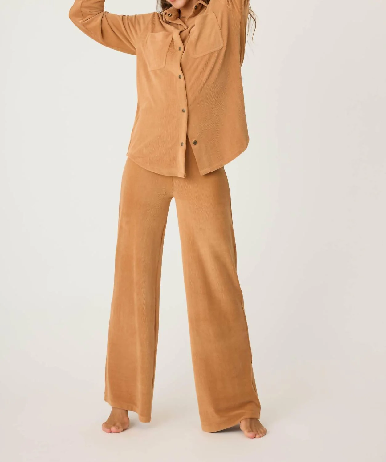 Cozy Corduroy Lounge Top In Camel